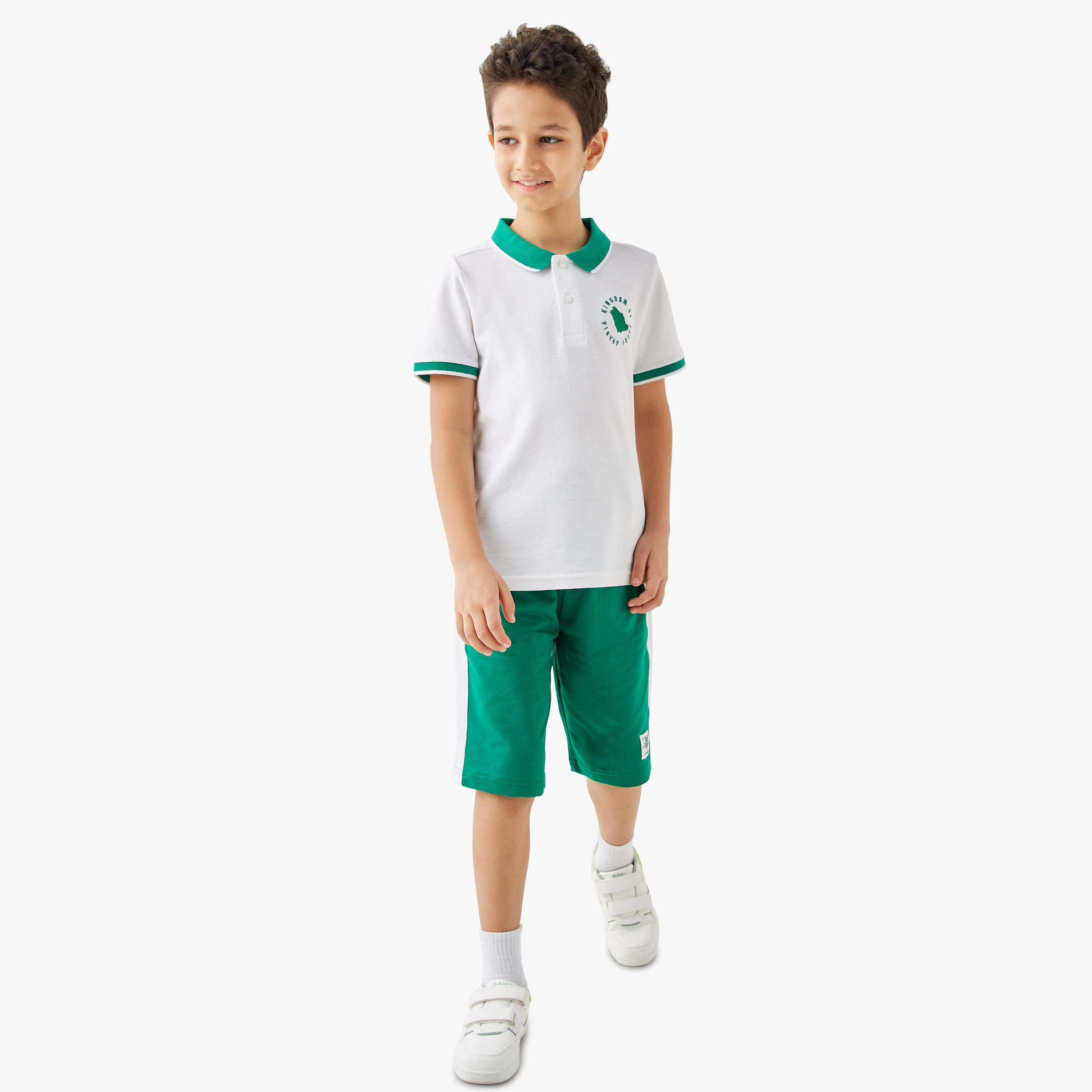 Juniors KSA National Day Print Polo T-shirt with Short Sleeves-boys-clothing-tshirtsandpolos-image-2