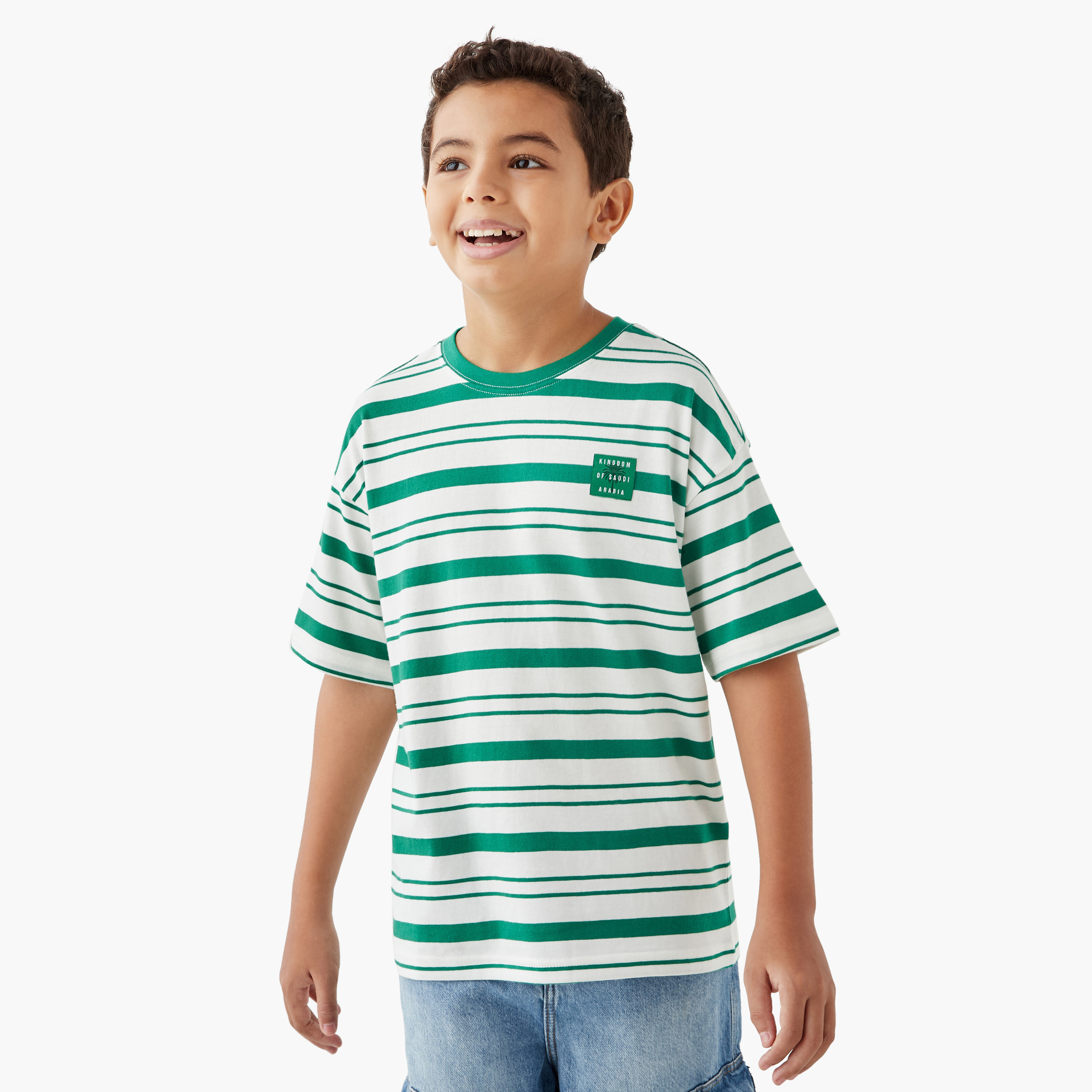Juniors KSA National Day Print T-shirt with Short Sleeves-boys-clothing-tshirtsandpolos-image-1