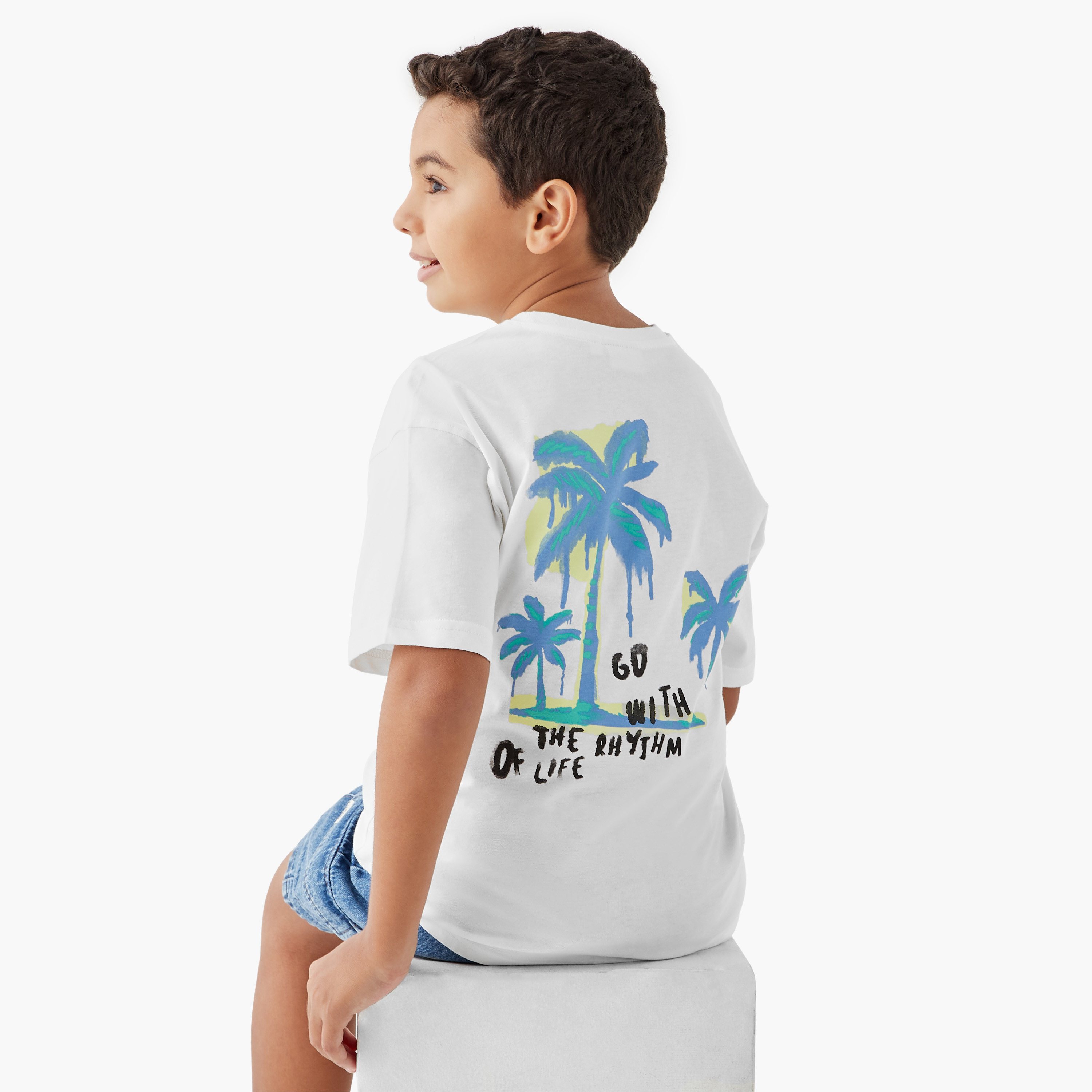 Juniors Slogan Print T-shirt with Short Sleeves-boys-clothing-tshirtsandpolos-image-1