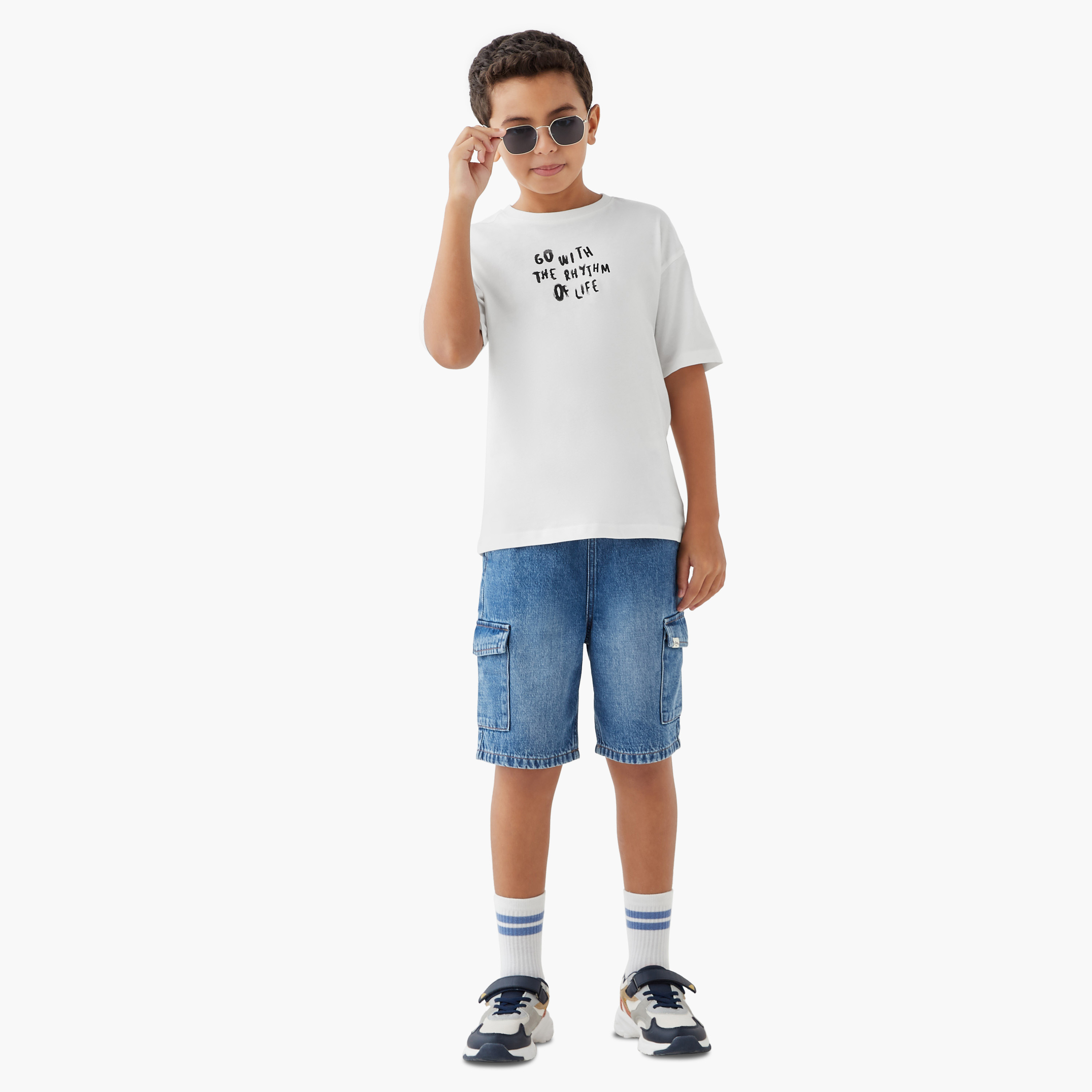 Juniors Slogan Print T-shirt with Short Sleeves-boys-clothing-tshirtsandpolos-image-2