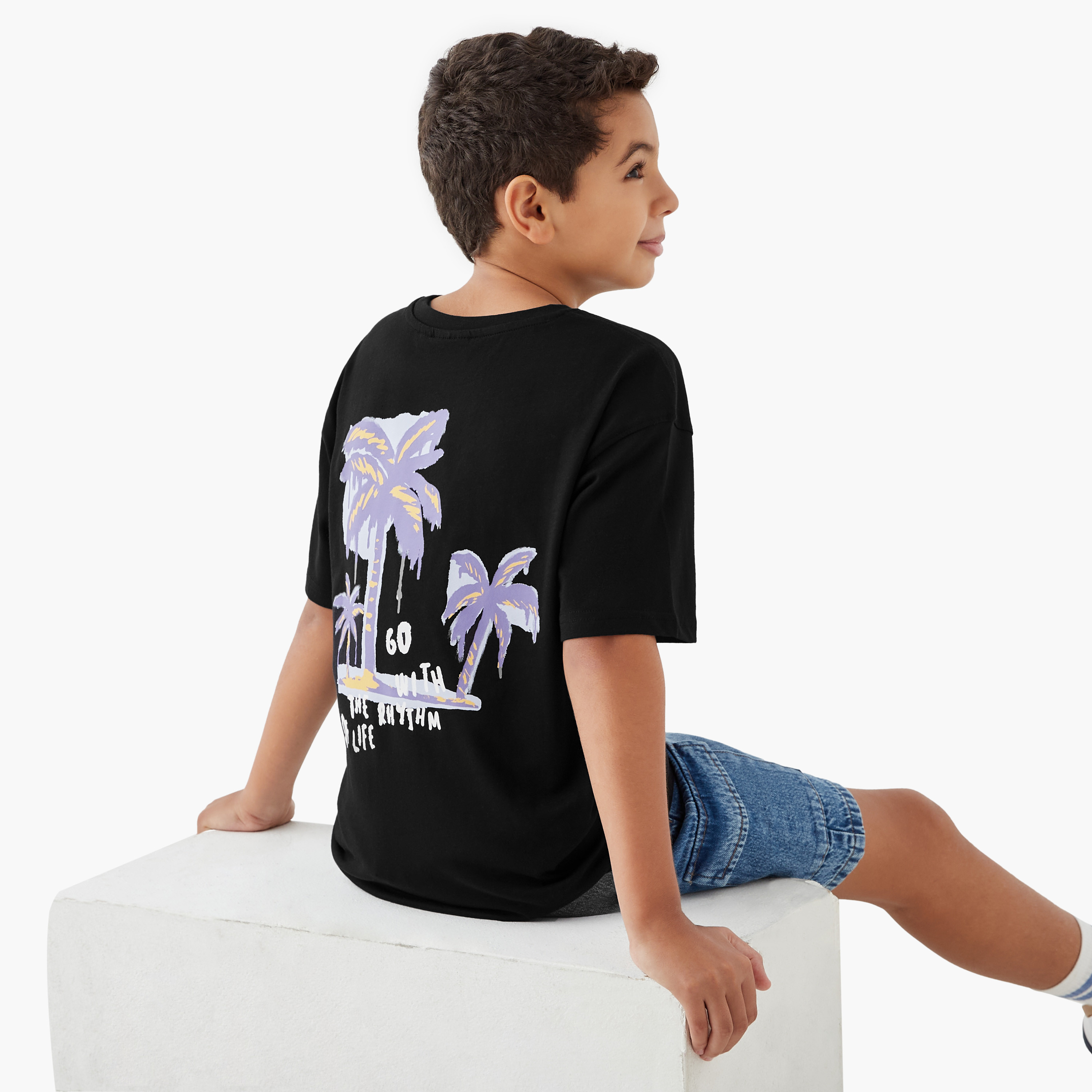 Juniors Slogan Print T-shirt with Short Sleeves-boys-clothing-tshirtsandpolos-image-1