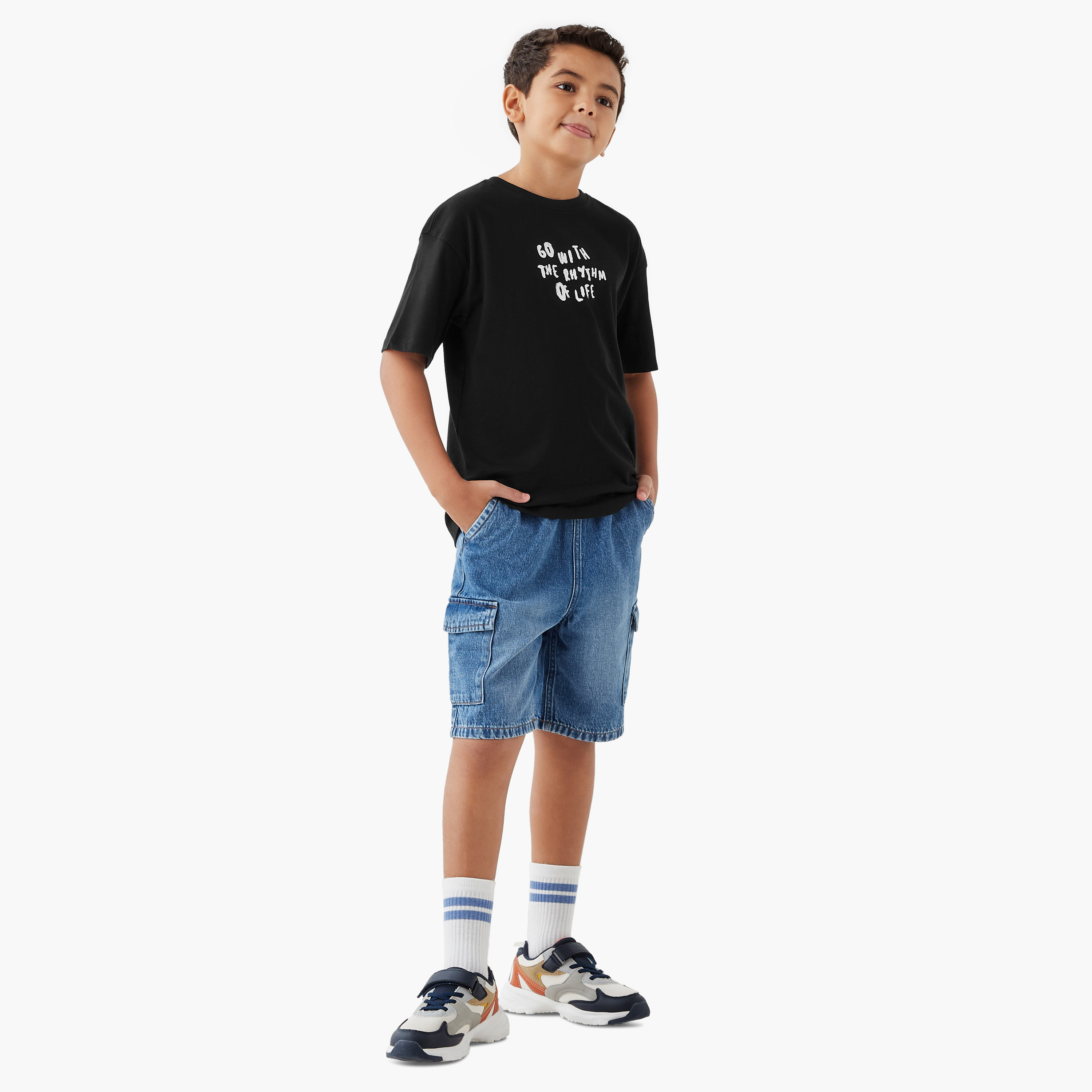 Juniors Slogan Print T-shirt with Short Sleeves-boys-clothing-tshirtsandpolos-image-2