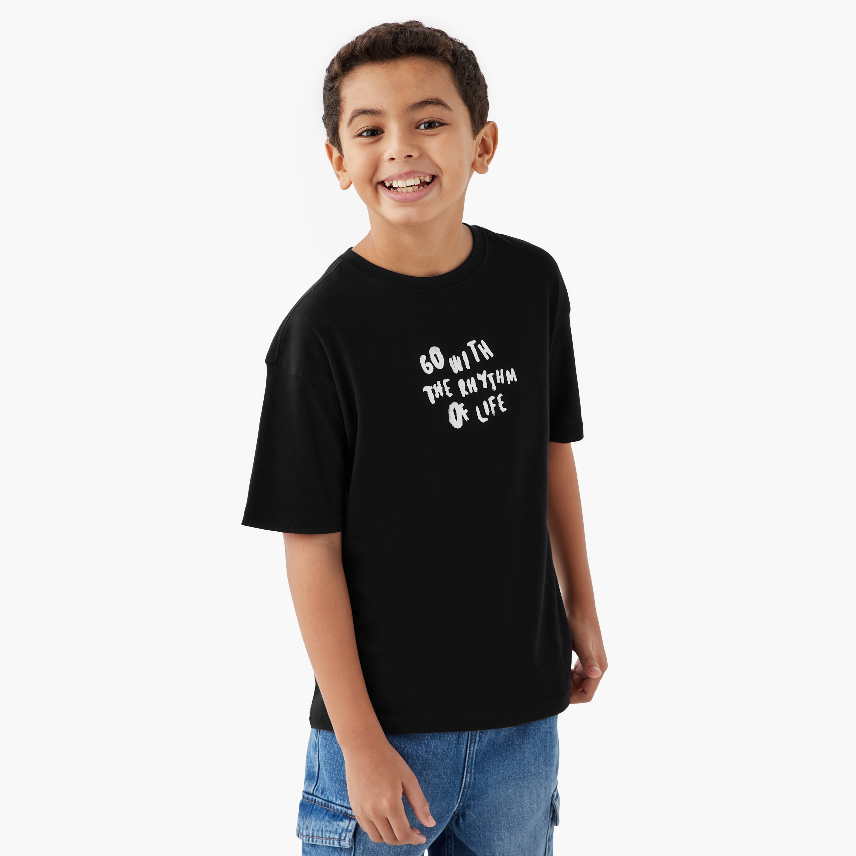 Juniors Slogan Print T-shirt with Short Sleeves-boys-clothing-tshirtsandpolos-image-3