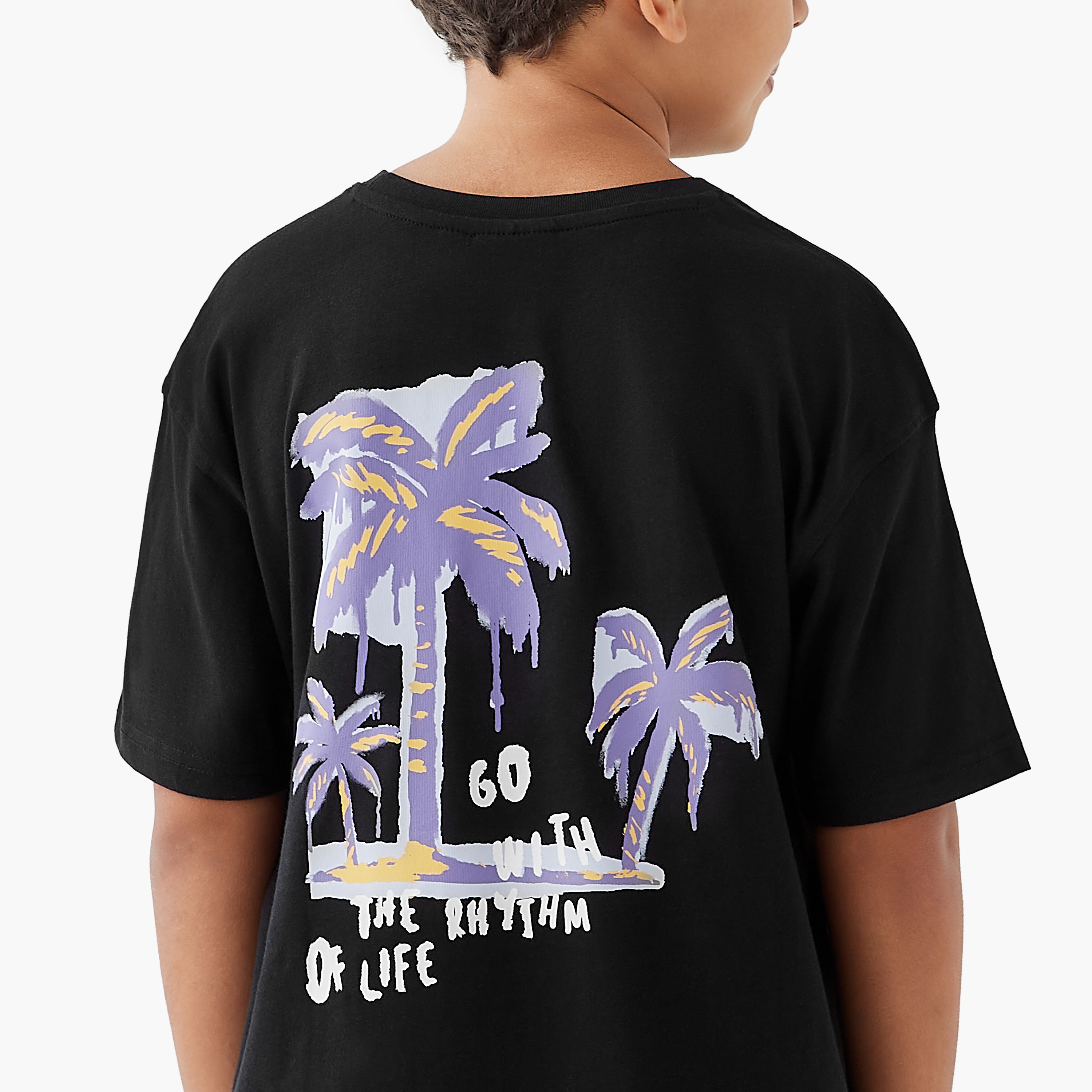 Juniors Slogan Print T-shirt with Short Sleeves-boys-clothing-tshirtsandpolos-image-4
