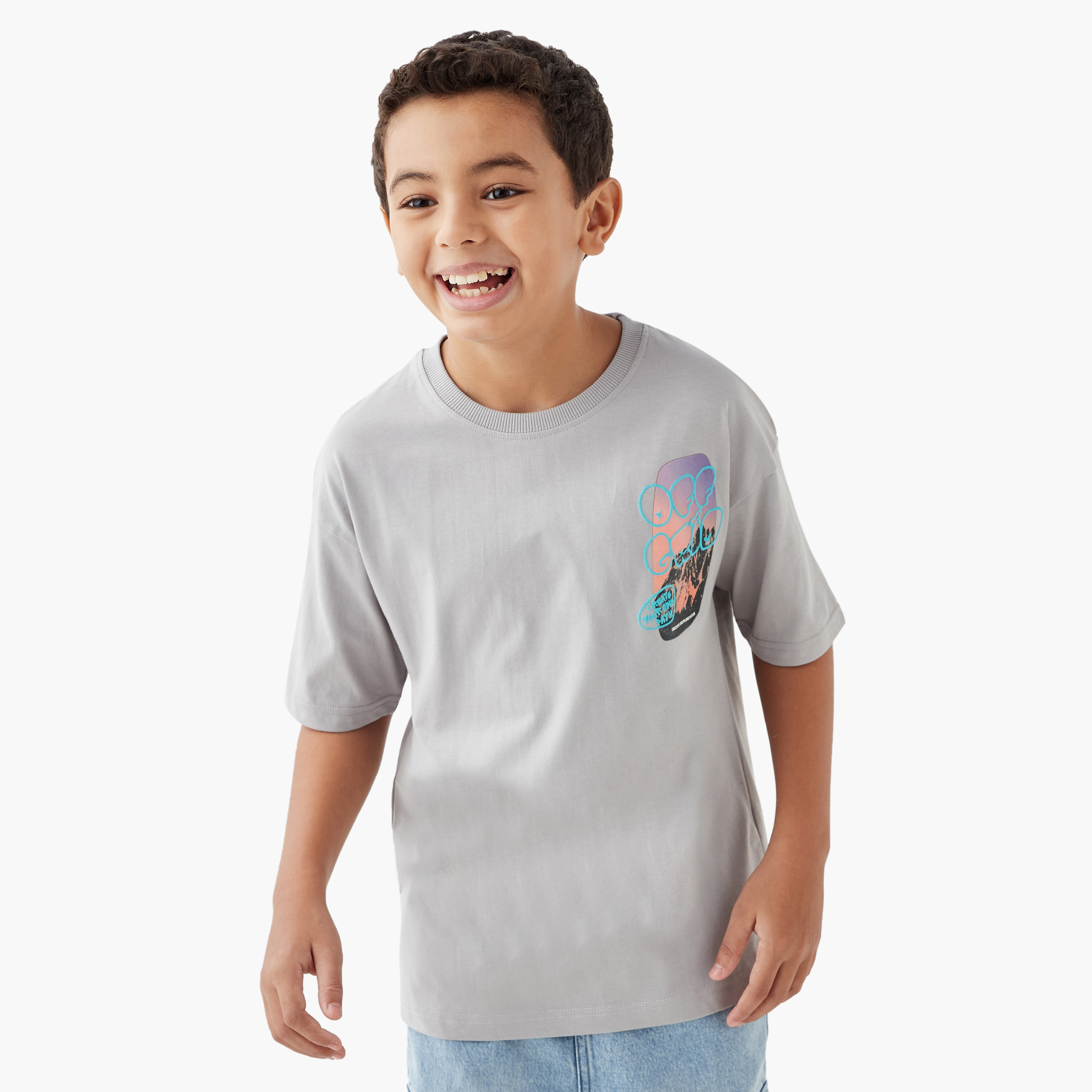 Juniors Graphic Print Crew Neck T-shirt with Short Sleeves-boys-clothing-tshirtsandpolos-image-1