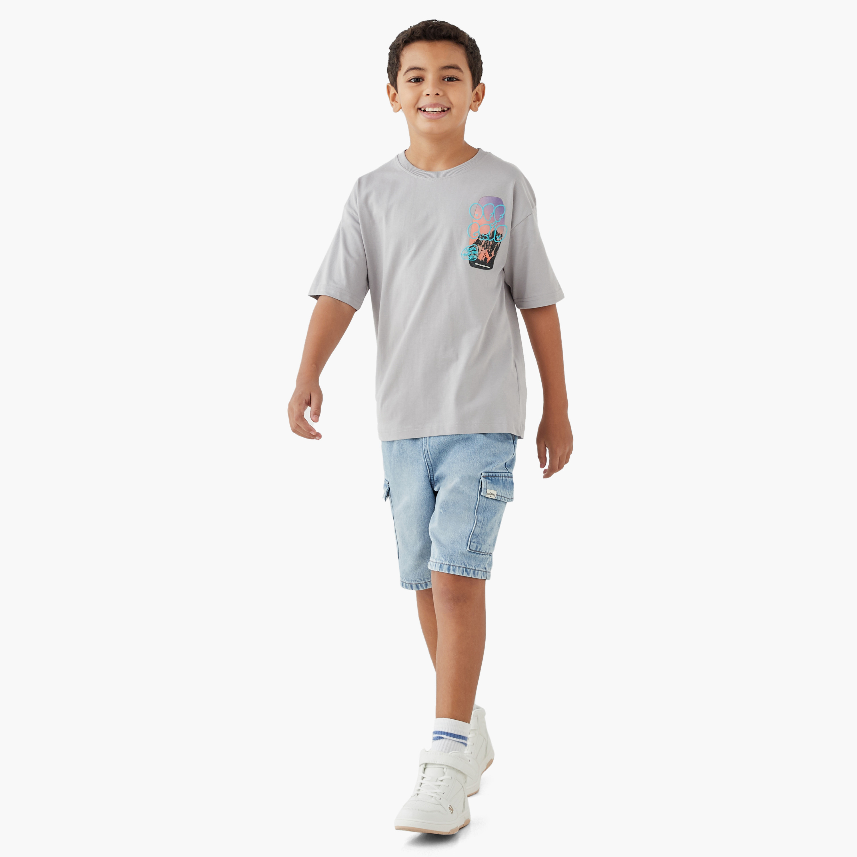 Juniors Graphic Print Crew Neck T-shirt with Short Sleeves-boys-clothing-tshirtsandpolos-image-2