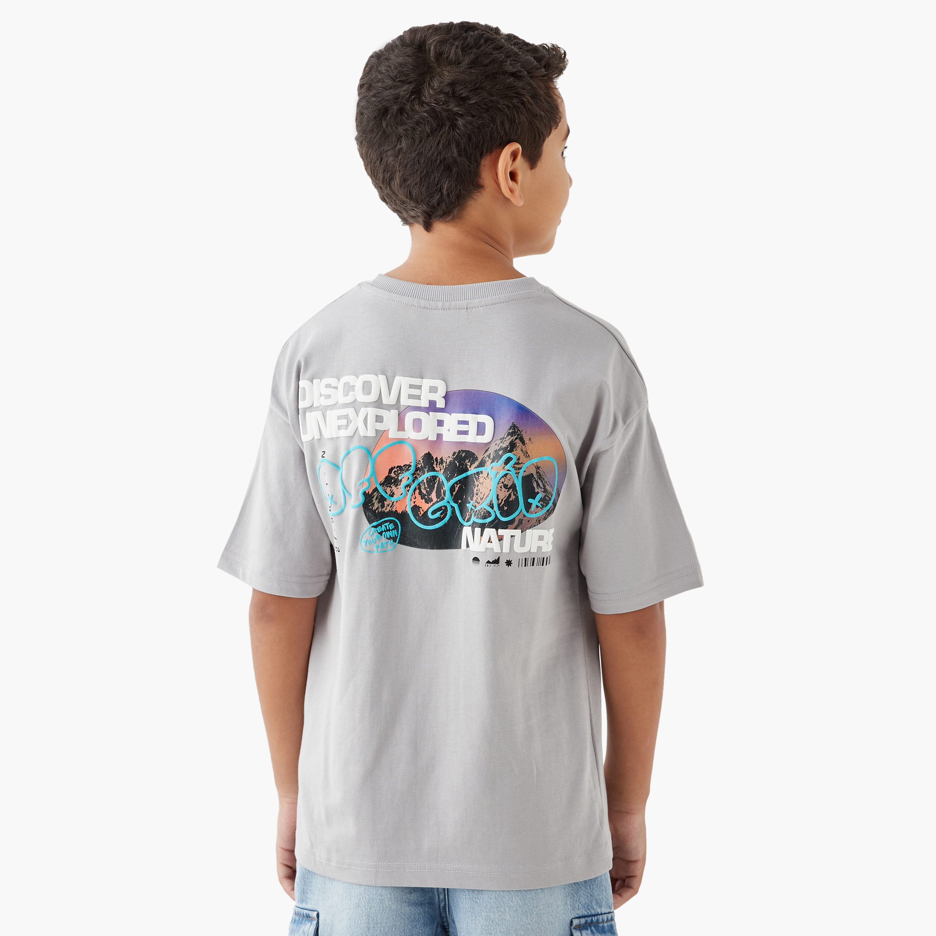 Juniors Graphic Print Crew Neck T-shirt with Short Sleeves-boys-clothing-tshirtsandpolos-image-3