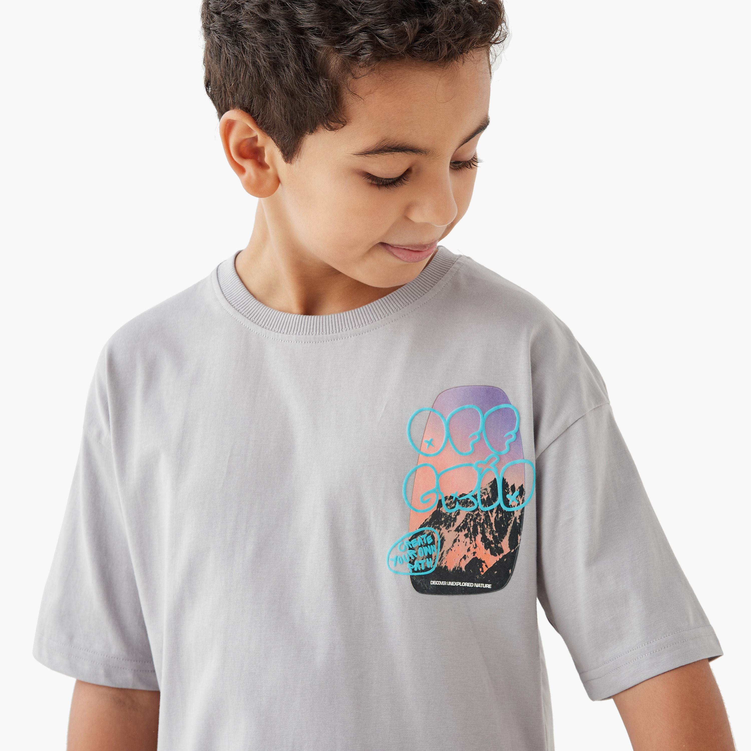 Juniors Graphic Print Crew Neck T-shirt with Short Sleeves-boys-clothing-tshirtsandpolos-image-4
