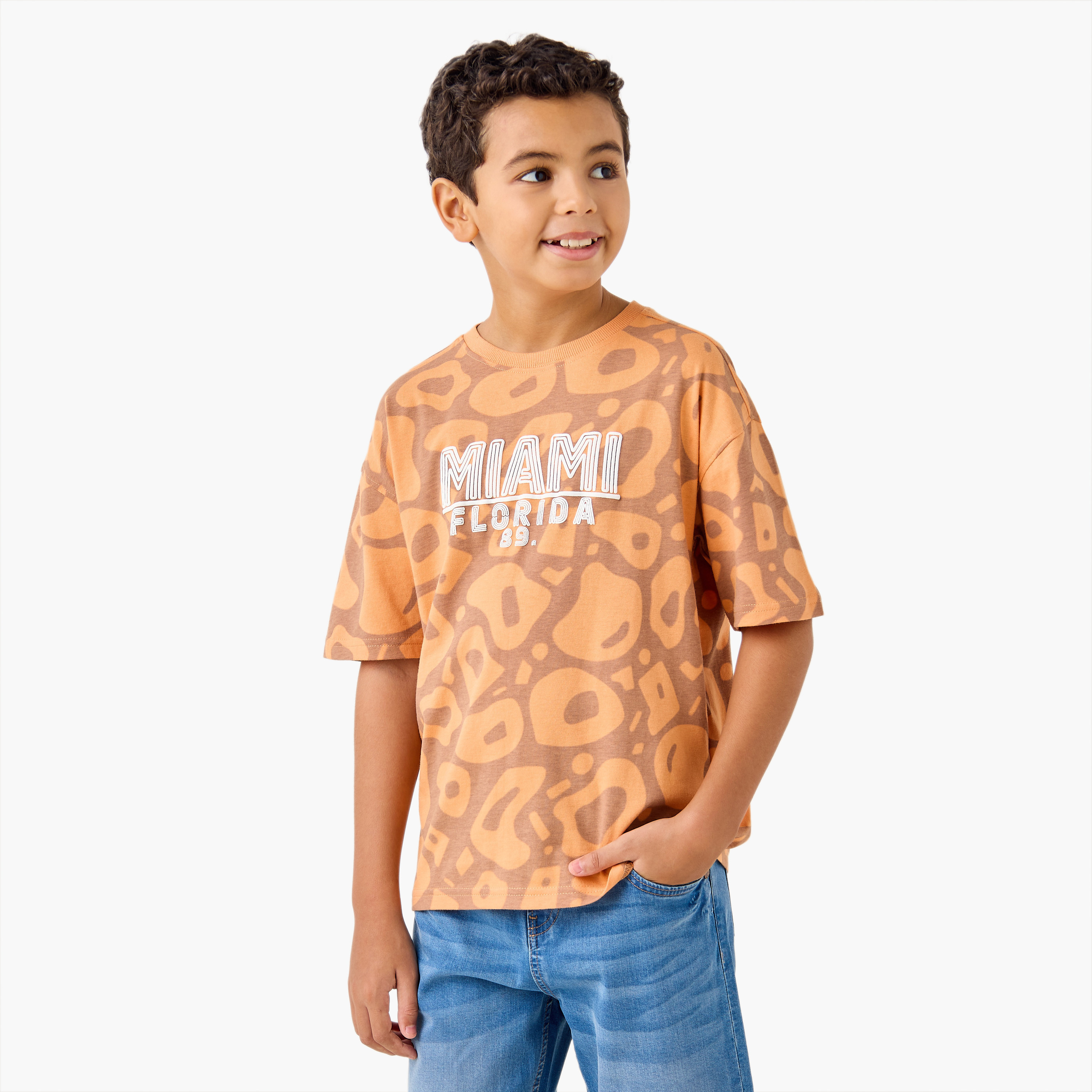 Juniors All-Over Miami Print T-shirt with Crew Neck-boys-clothing-tshirtsandpolos-image-1