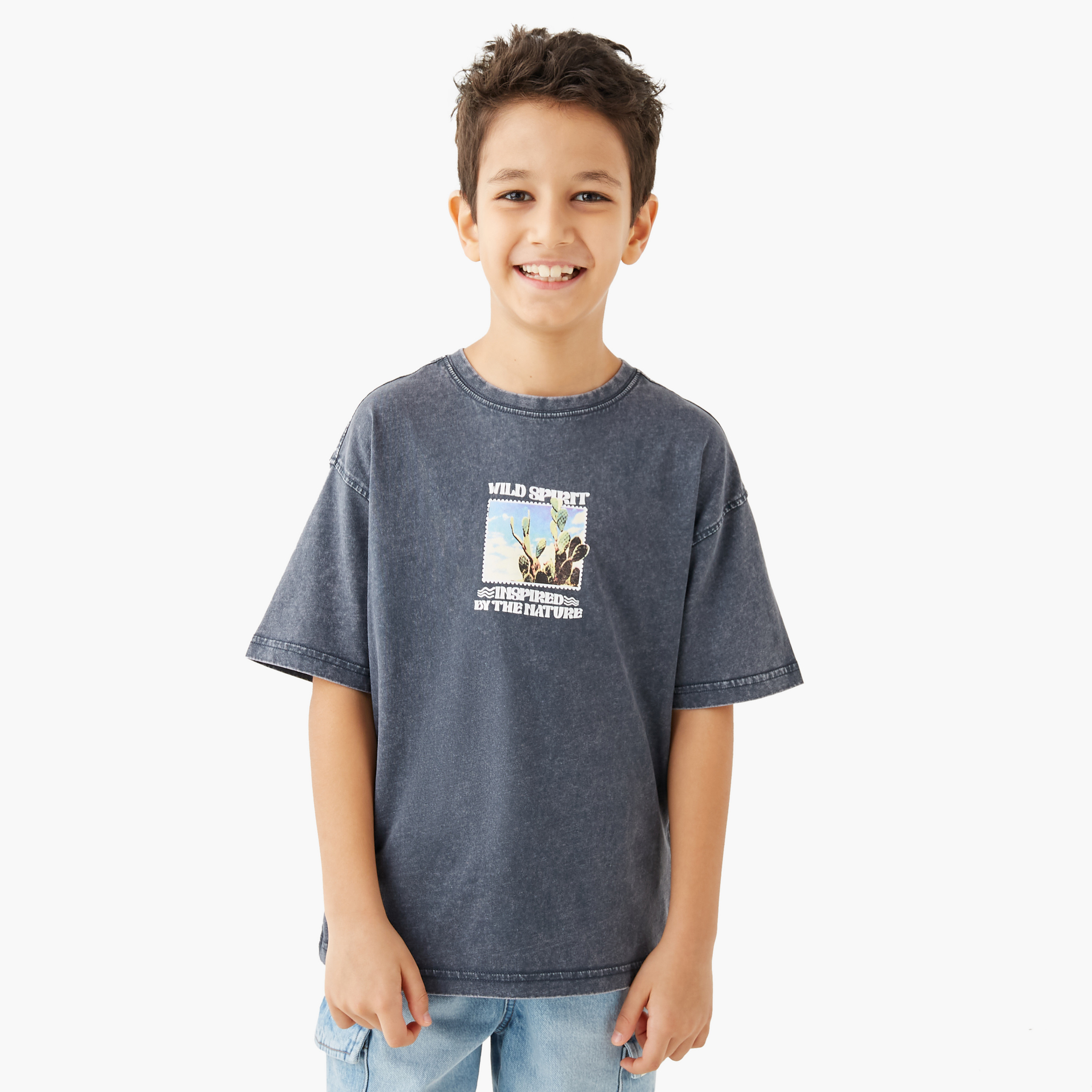 Juniors Graphic Print T-shirt with Short Sleeves-boys-clothing-tshirtsandpolos-image-1