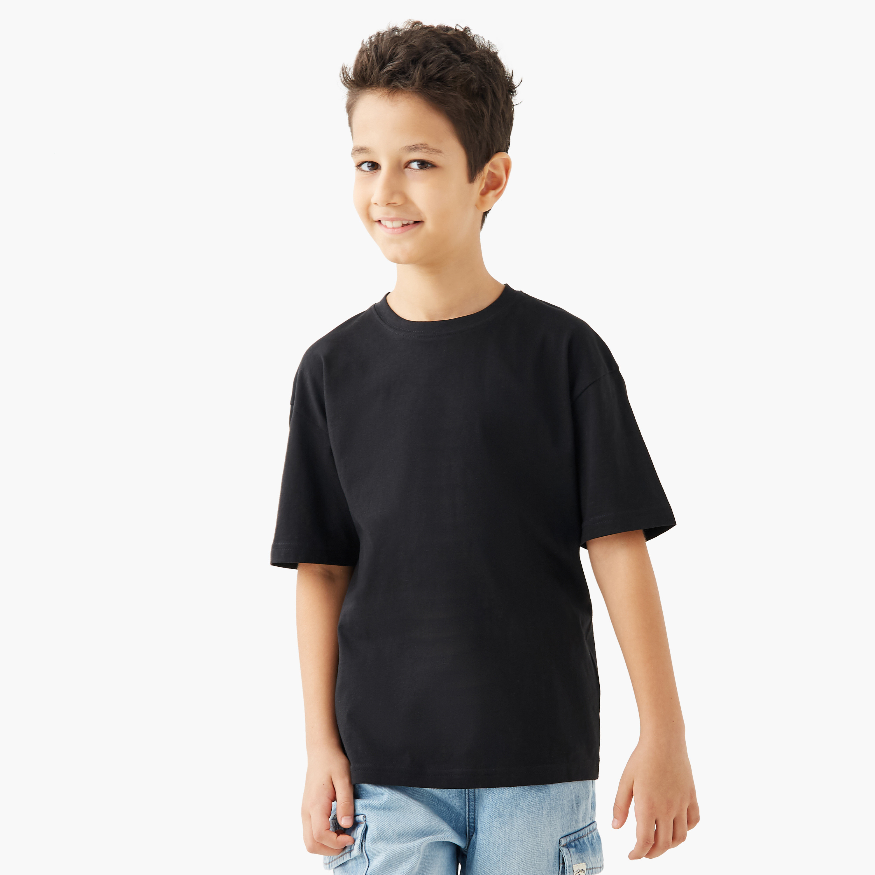 Juniors Solid T-shirt with Short Sleeves-boys-clothing-tshirtsandpolos-image-1