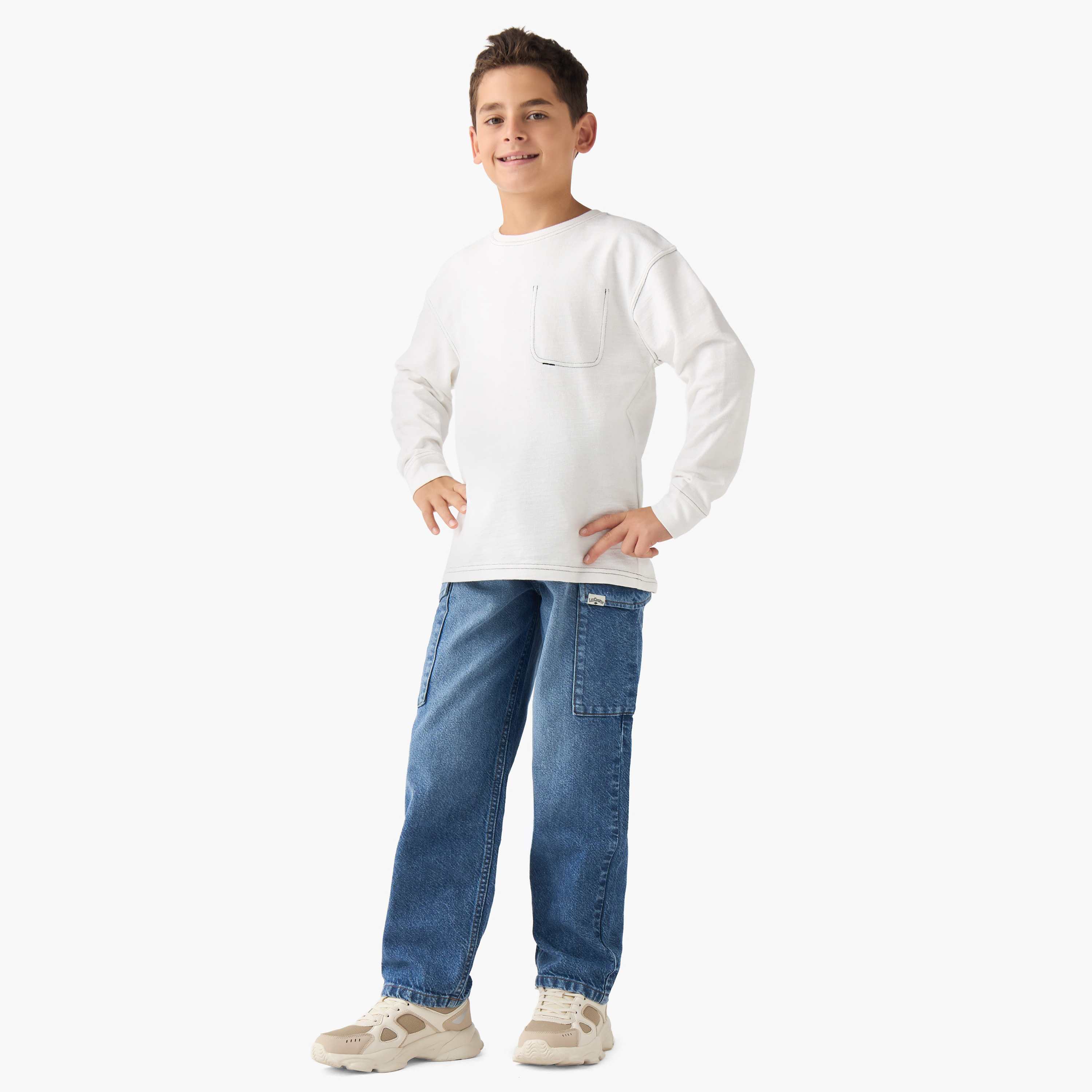 Juniors Boys' Crew Neck T-shirt with Embroidery - Cotton - Long Sleeves-boys-clothing-tshirtsandpolos-image-2