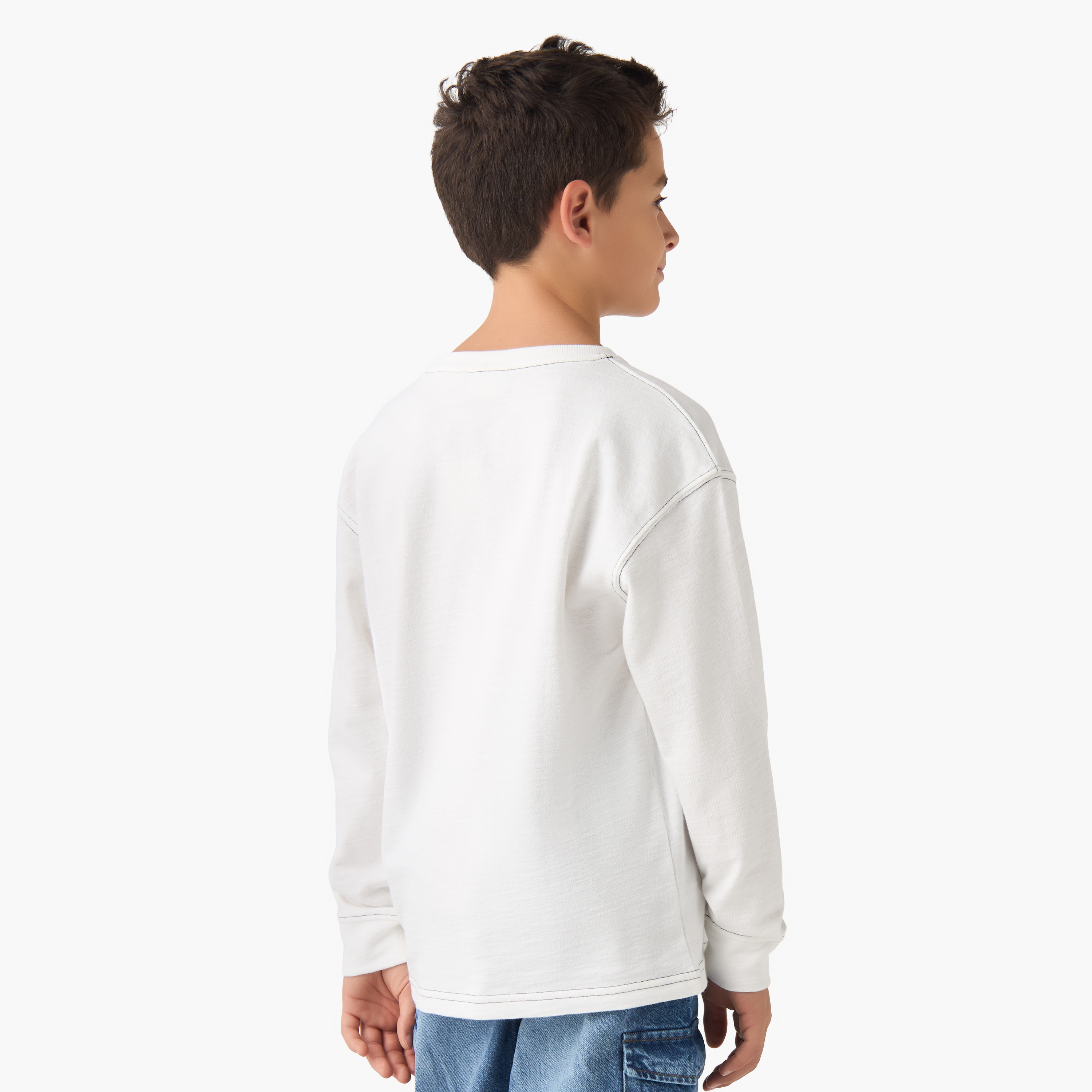 Juniors Boys' Crew Neck T-shirt with Embroidery - Cotton - Long Sleeves-boys-clothing-tshirtsandpolos-image-3