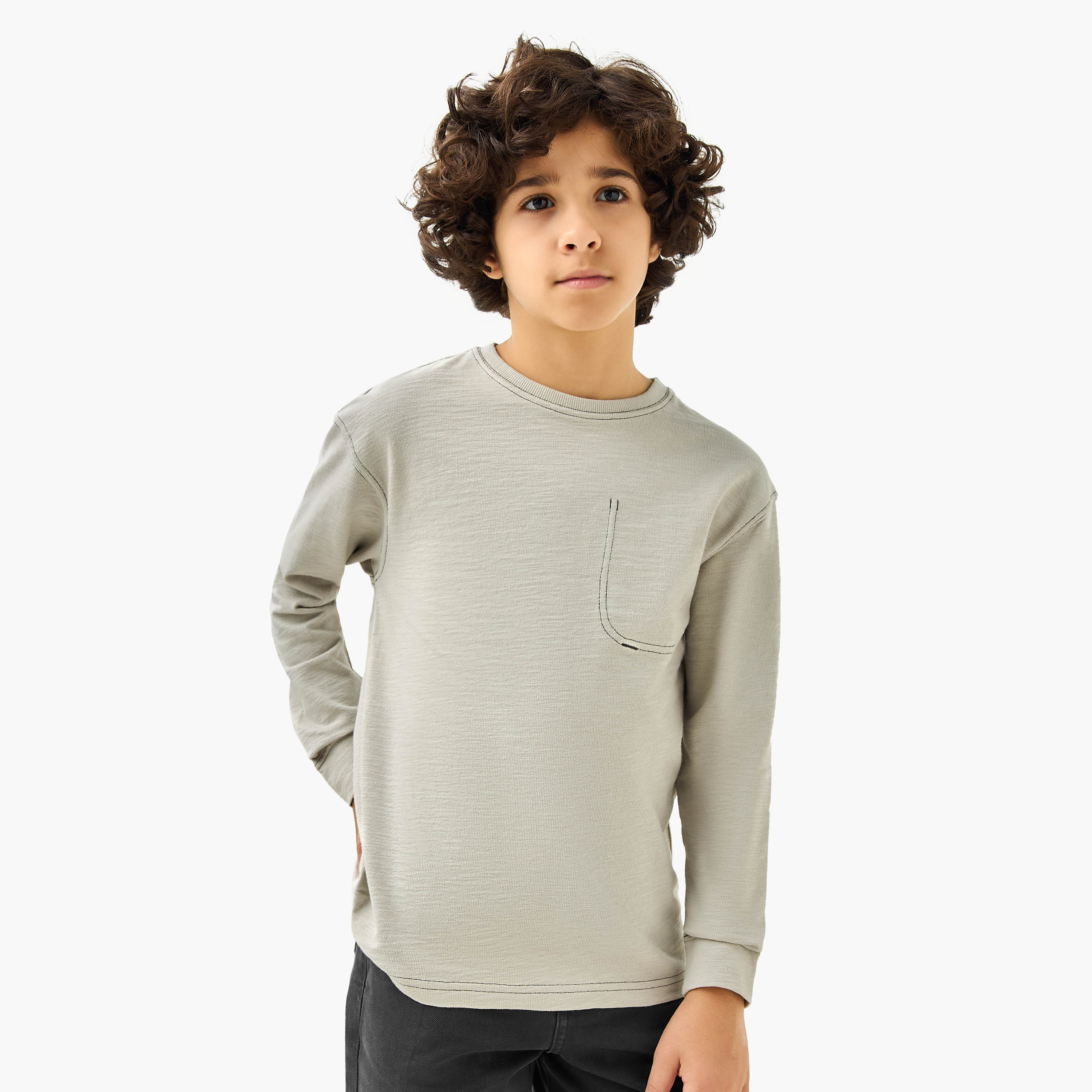 Juniors Solid T-shirt with Long Sleeves-boys-clothing-tshirtsandpolos-image-1