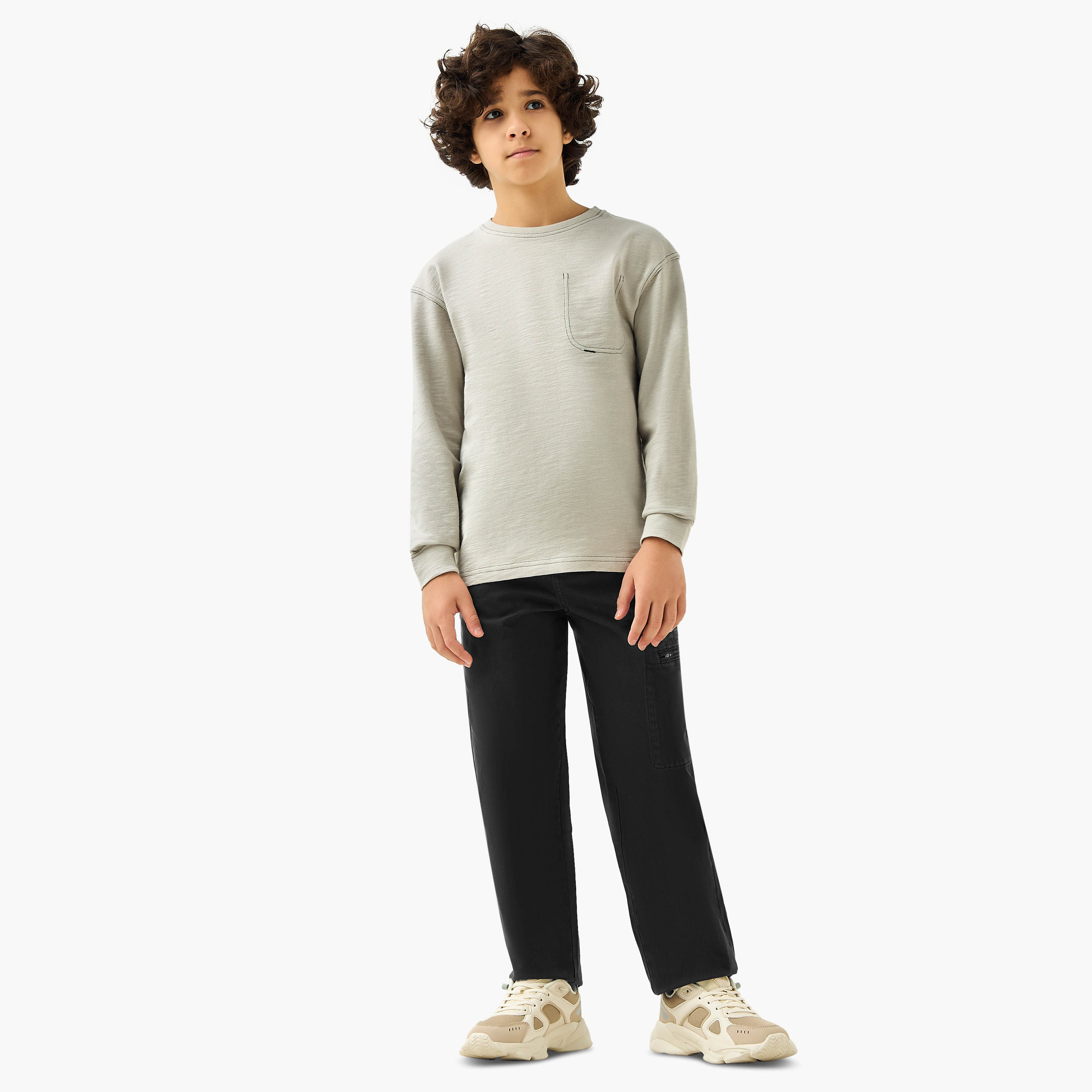 Juniors Solid T-shirt with Long Sleeves-boys-clothing-tshirtsandpolos-image-2
