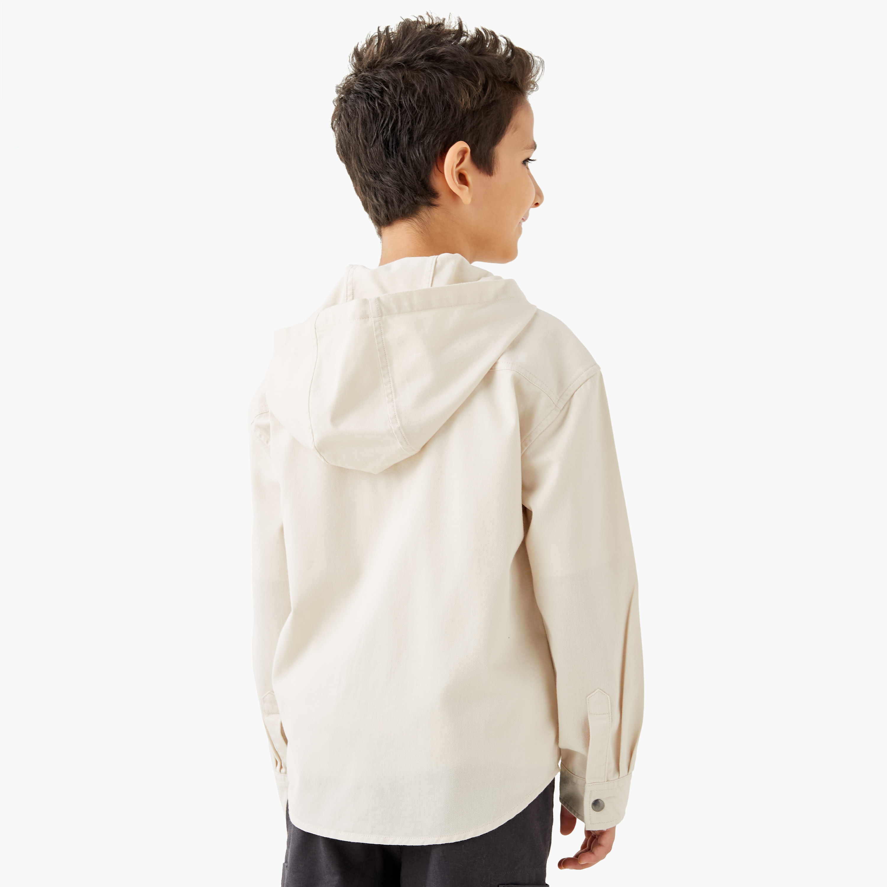 Juniors Solid Hooded Shirt with Pockets-boys-clothing-shirts-image-3