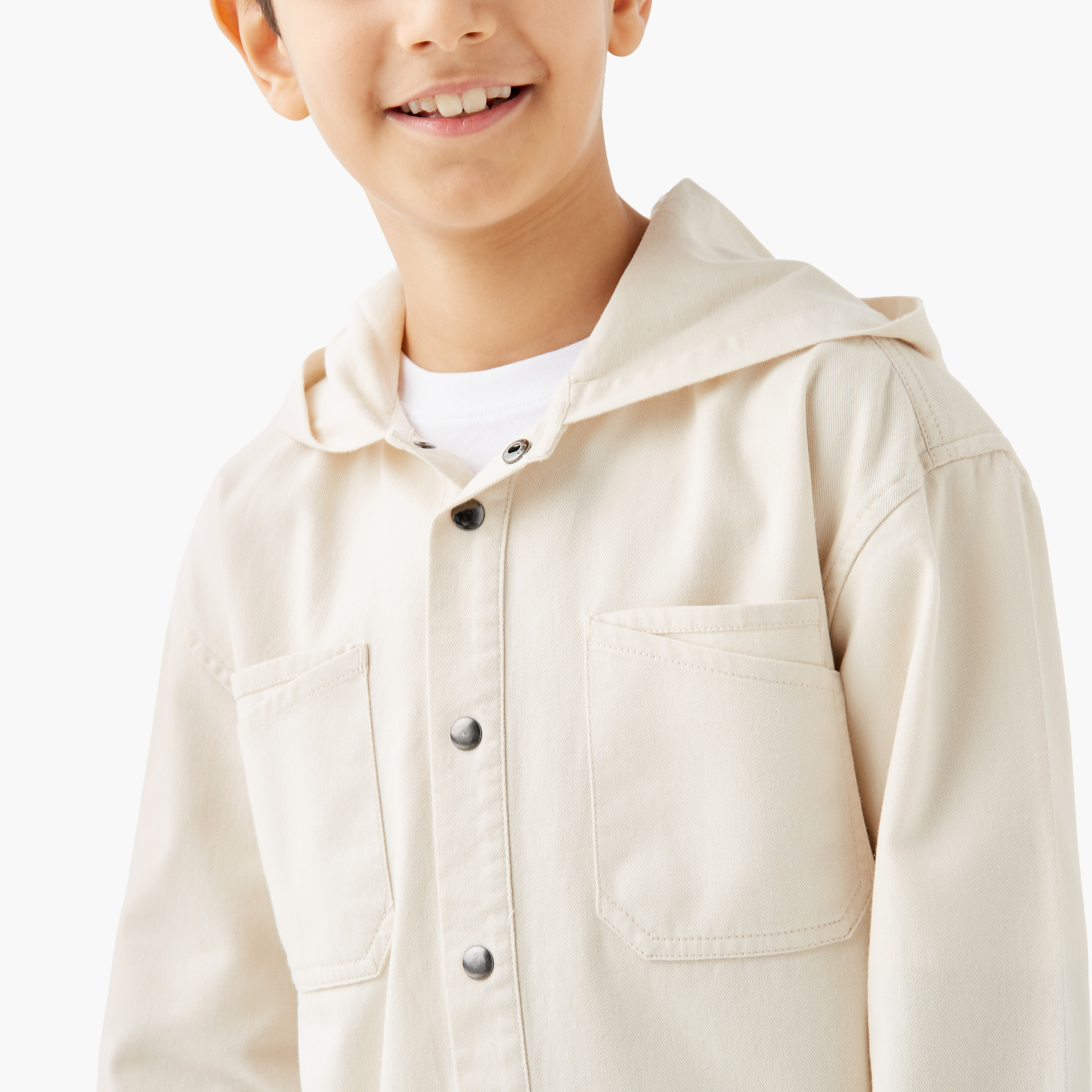 Juniors Solid Hooded Shirt with Pockets-boys-clothing-shirts-image-4