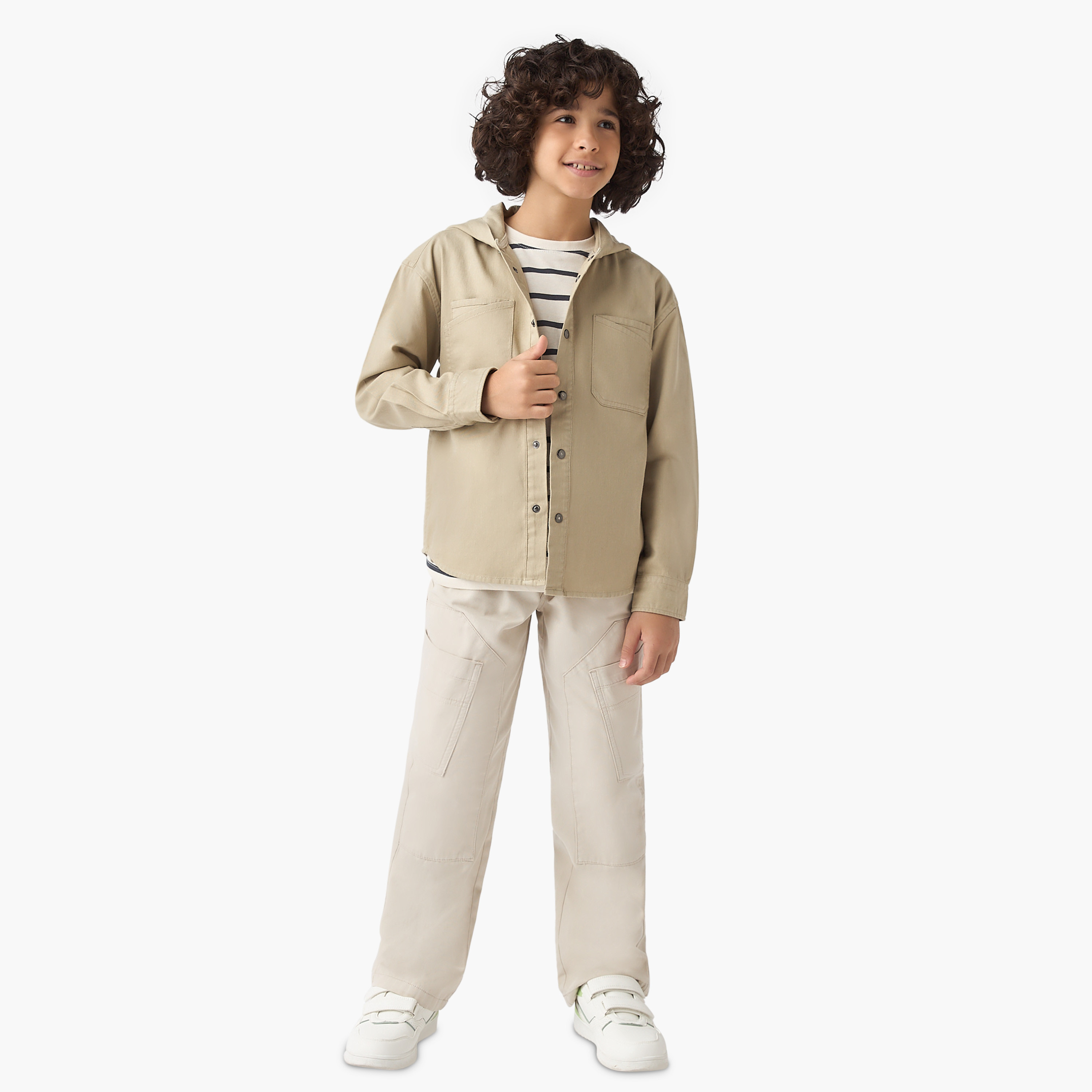 Juniors Solid Hooded Shirt with Pockets-boys-clothing-shirts-image-2