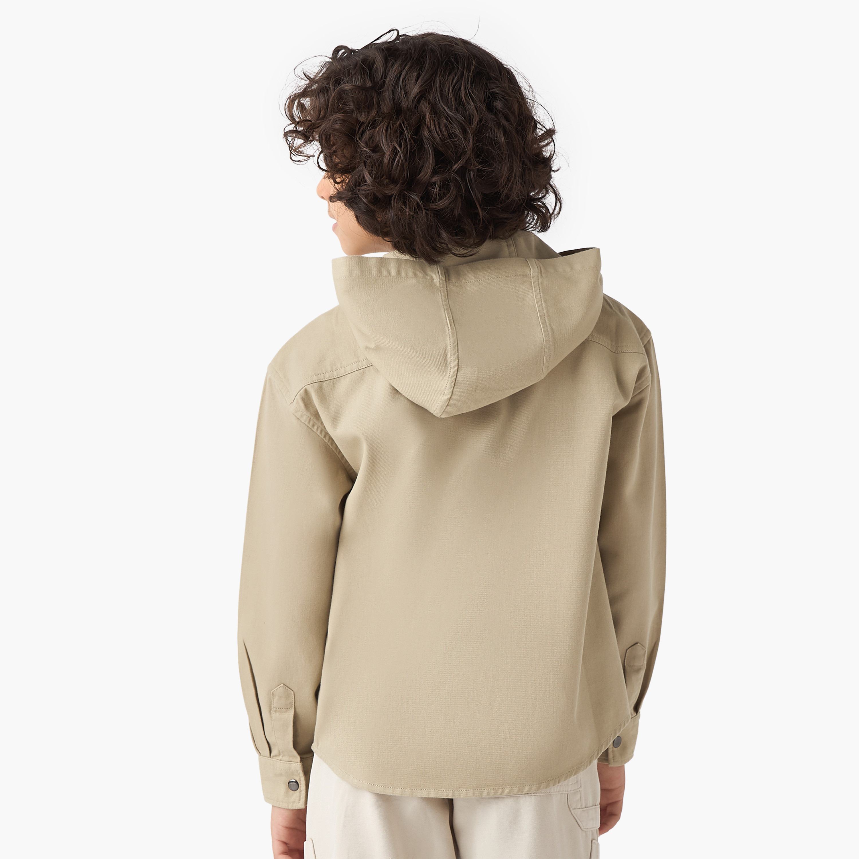 Juniors Solid Hooded Shirt with Pockets-boys-clothing-shirts-image-3
