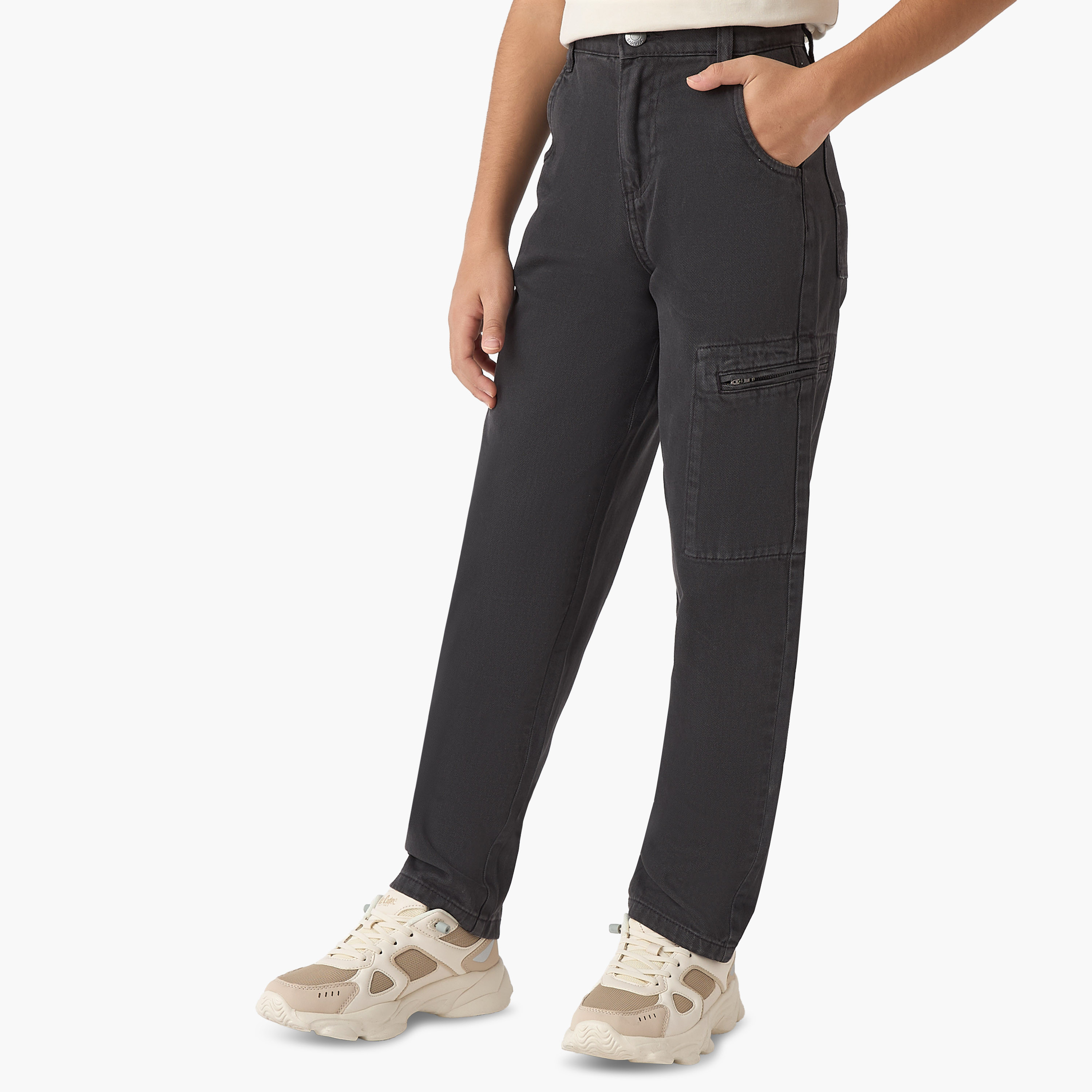 Juniors Solid Cargo Pants with Button Closure-boys-clothing-bottoms-trousers-image-1