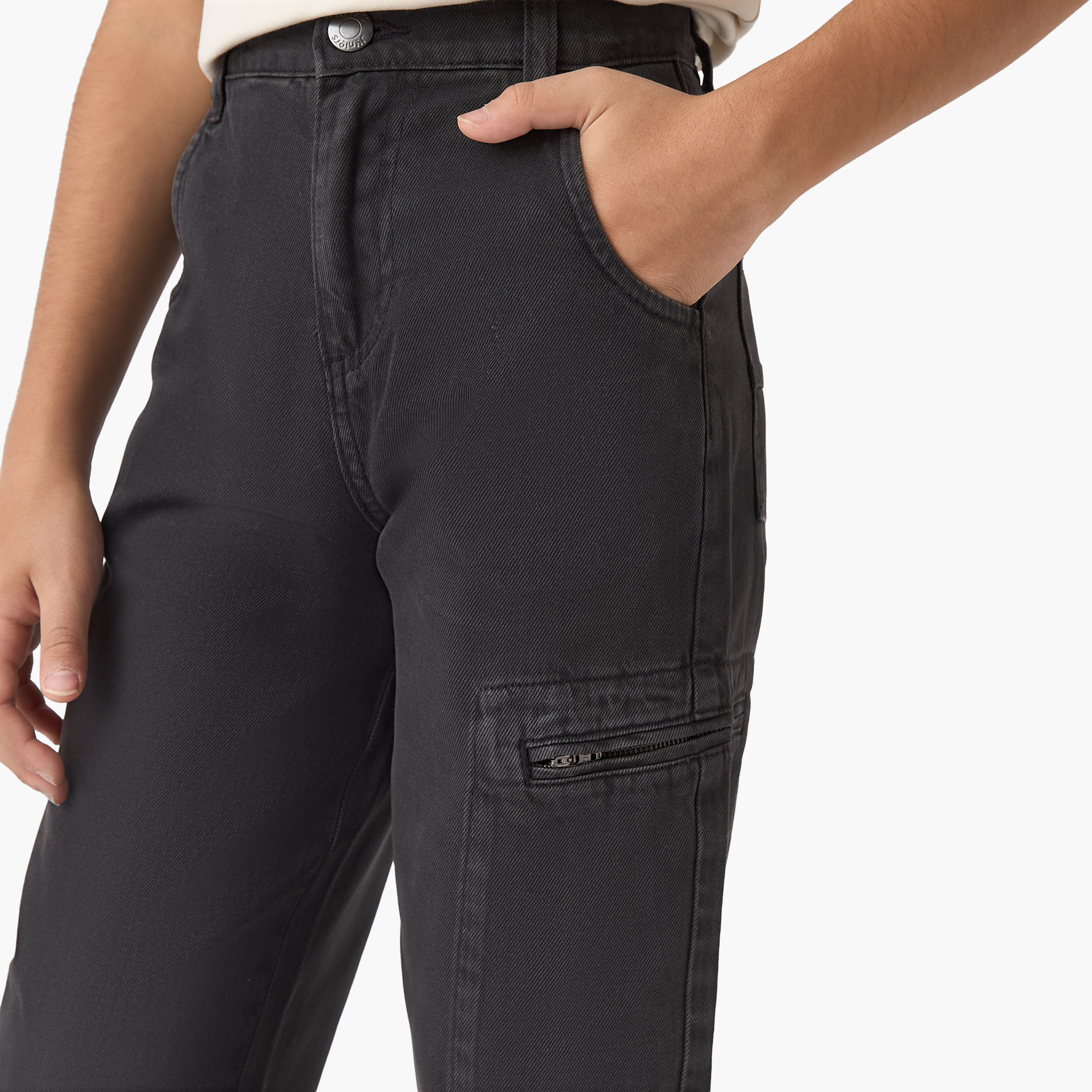 Juniors Solid Cargo Pants with Button Closure-boys-clothing-bottoms-trousers-image-4