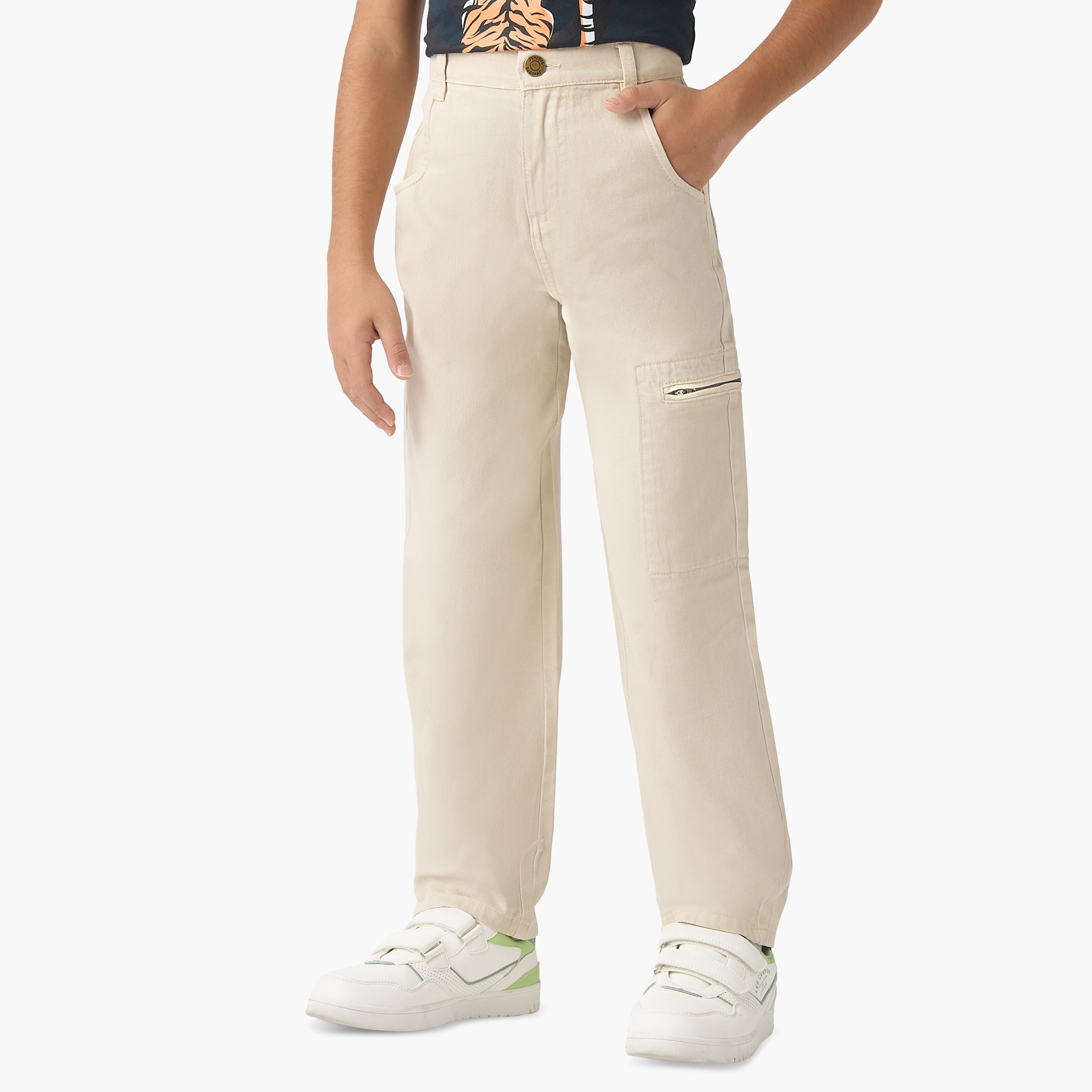 Juniors Solid Cargo Pants with Button Closure-boys-clothing-bottoms-trousers-image-1
