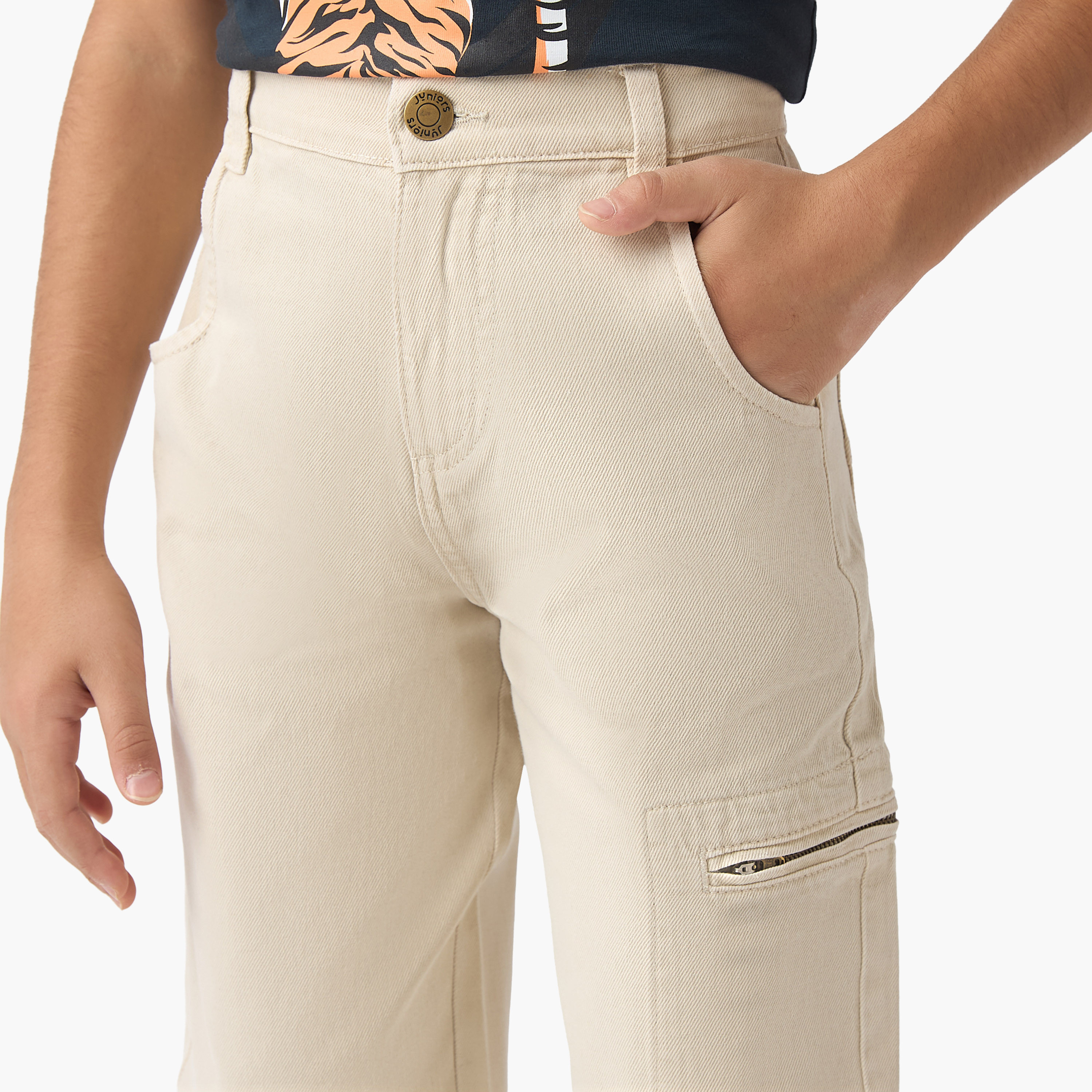 Juniors Solid Cargo Pants with Button Closure-boys-clothing-bottoms-trousers-image-4