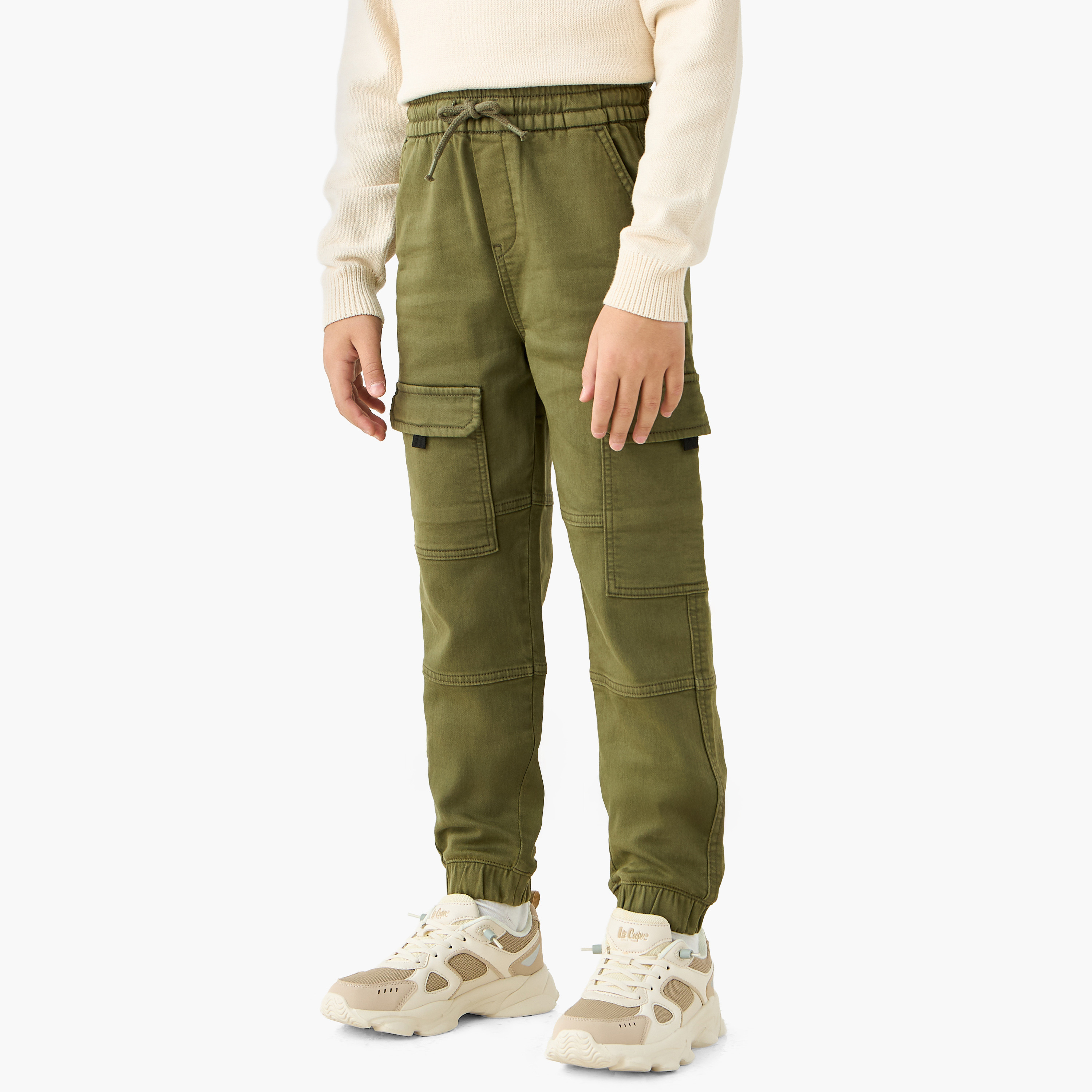 Juniors Solid Cargo Joggers with Drawstring Closure-boys-clothing-bottoms-joggersandtrackpants-image-1