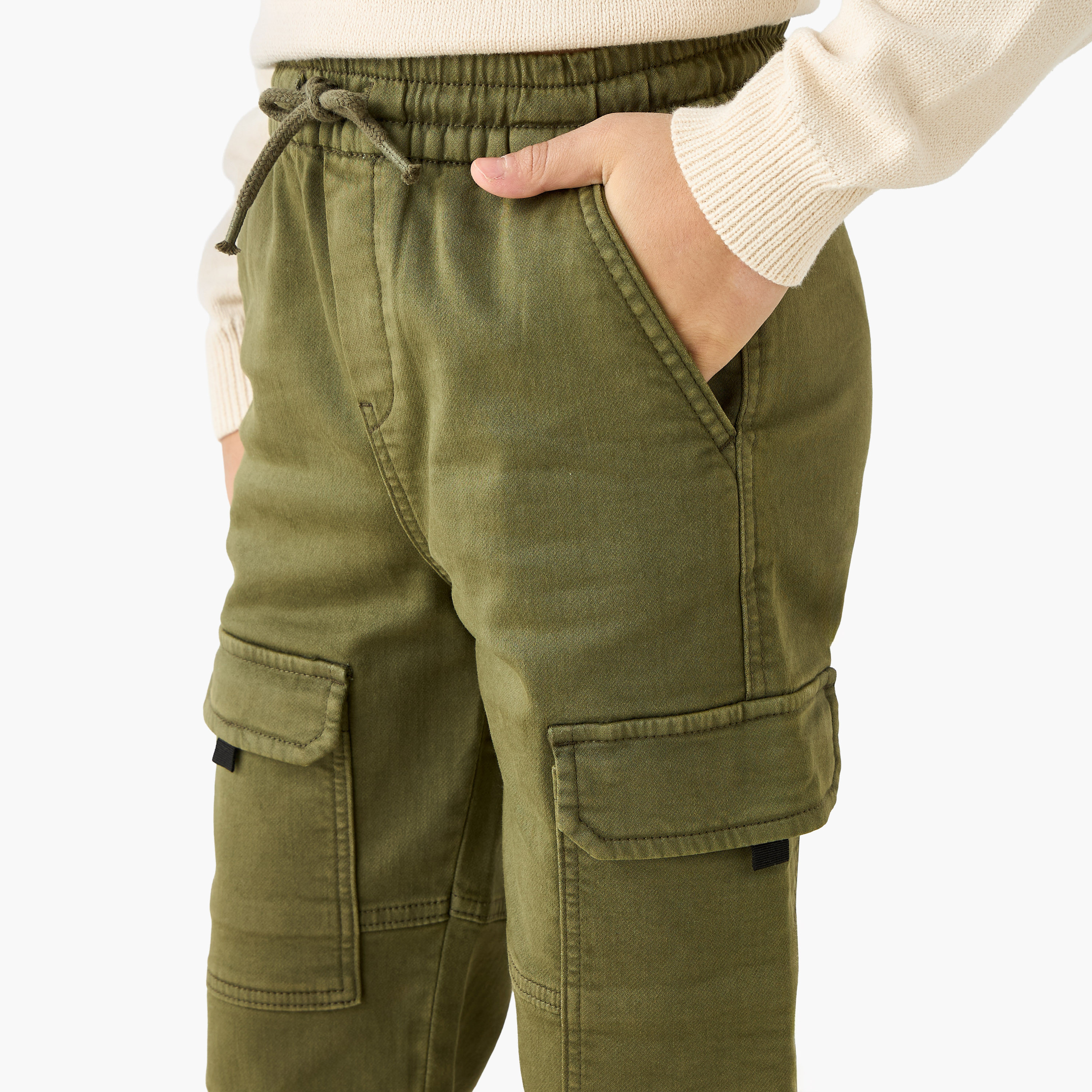 Juniors Solid Cargo Joggers with Drawstring Closure-boys-clothing-bottoms-joggersandtrackpants-image-4
