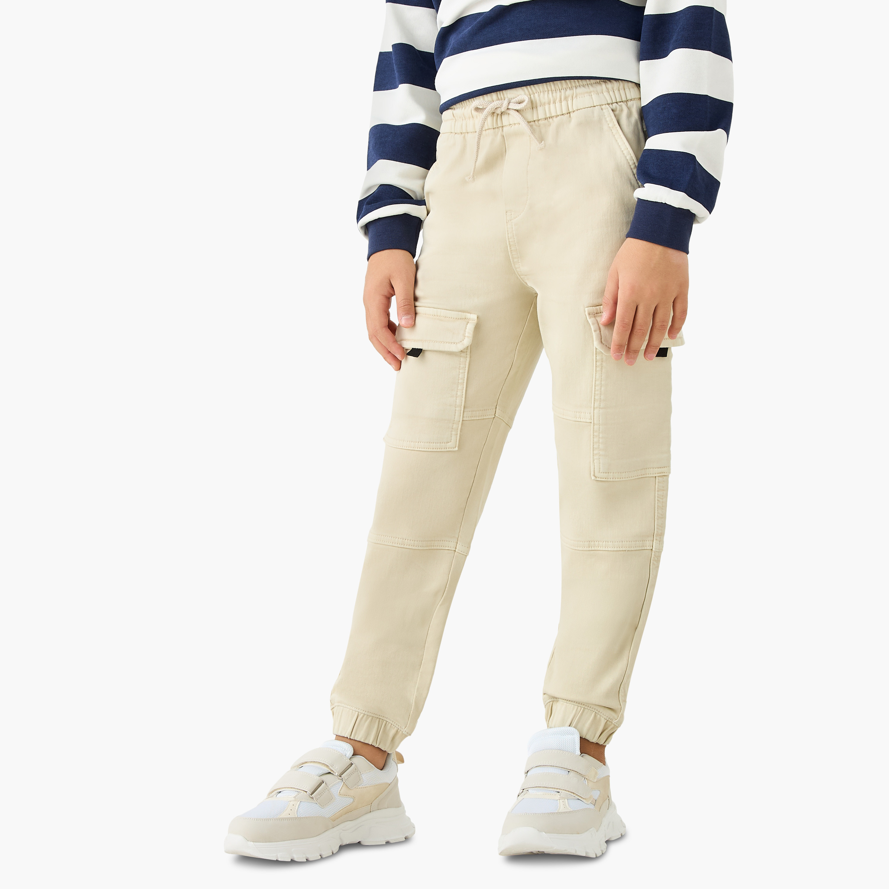 Juniors Solid Cargo Joggers with Drawstring Closure-boys-clothing-bottoms-joggersandtrackpants-image-1