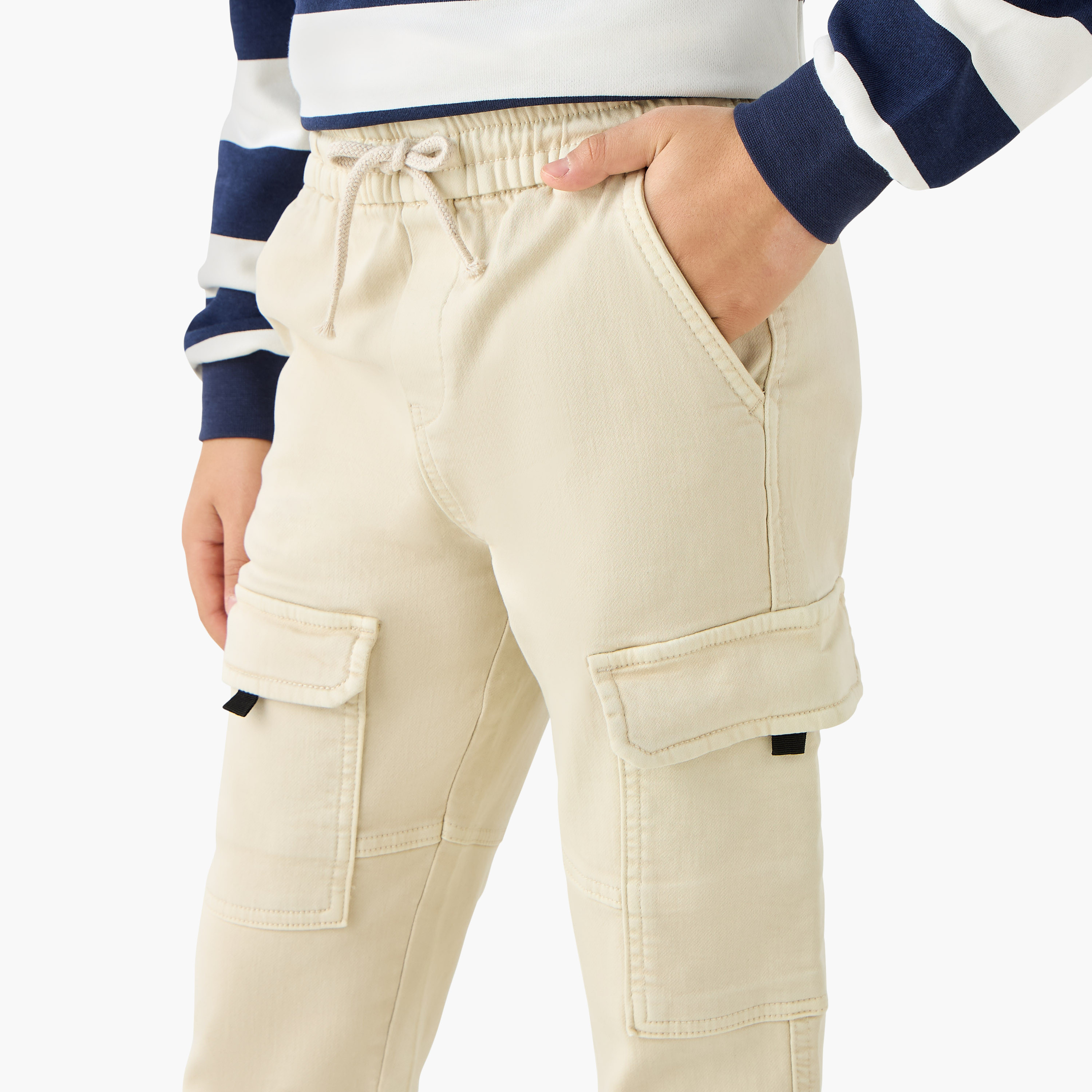Juniors Solid Cargo Joggers with Drawstring Closure-boys-clothing-bottoms-joggersandtrackpants-image-4