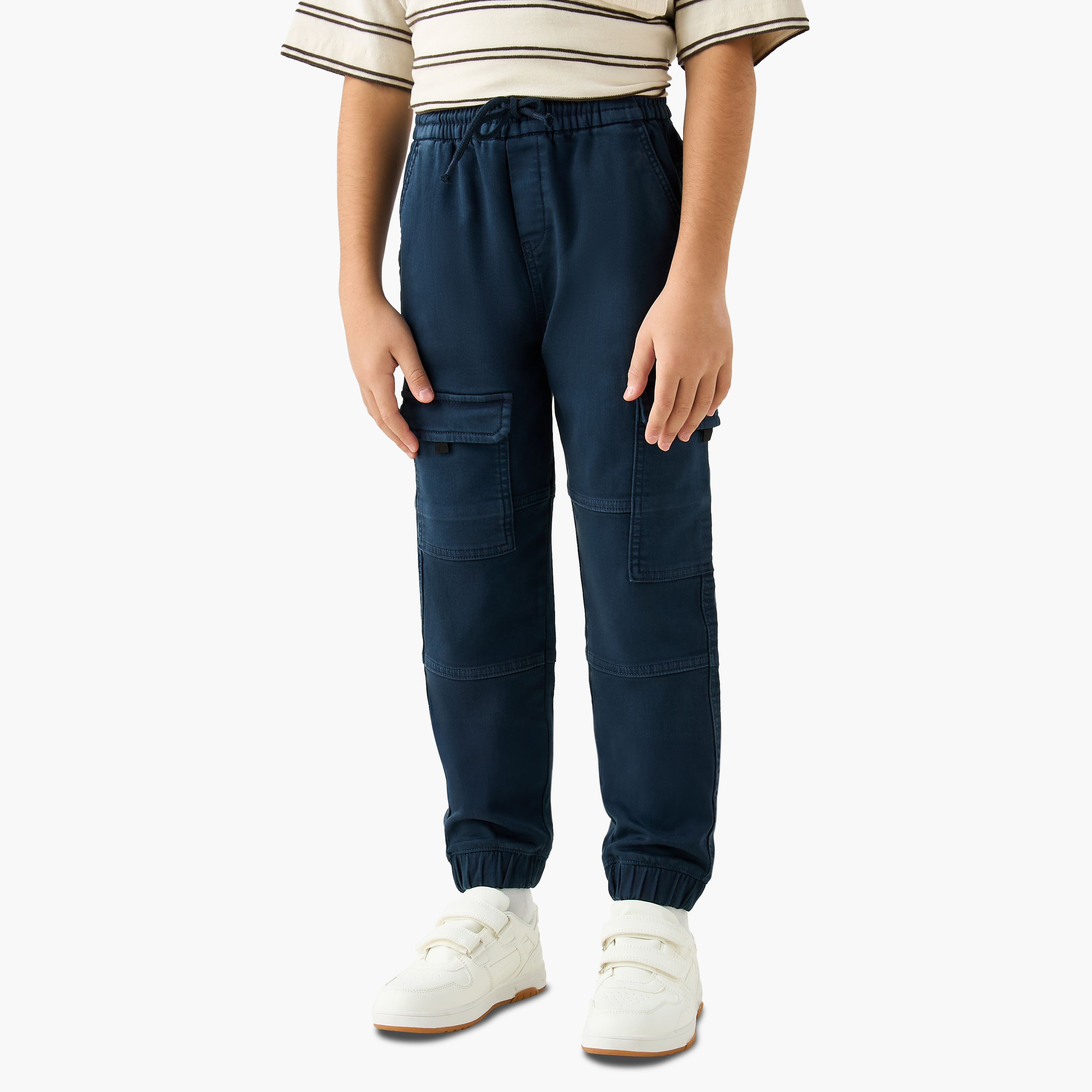 Juniors Solid Cargo Joggers with Drawstring Closure-boys-clothing-bottoms-joggersandtrackpants-image-1