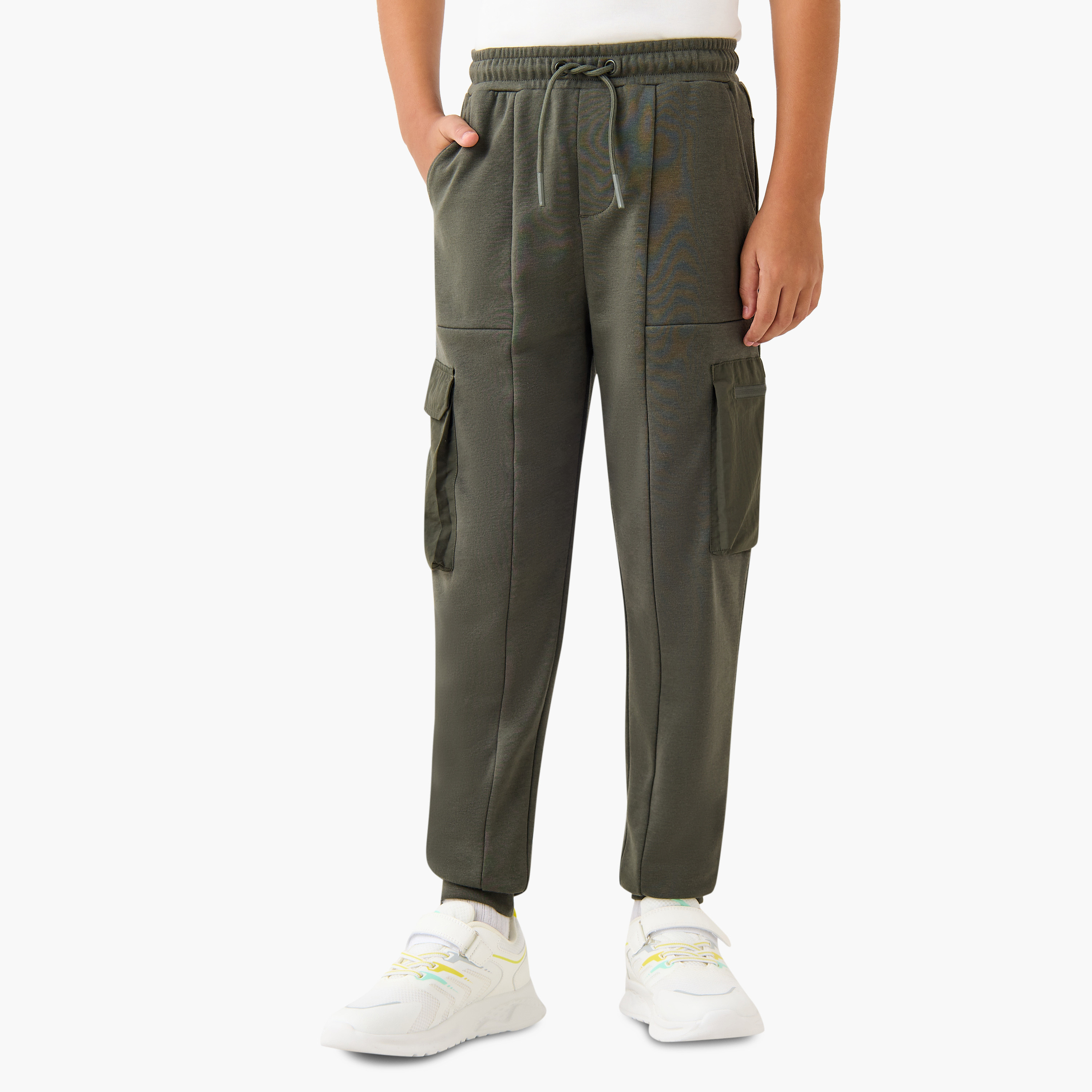Juniors Solid Cargo Joggers with Drawstring Closure and Pockets-boys-clothing-bottoms-joggersandtrackpants-image-1