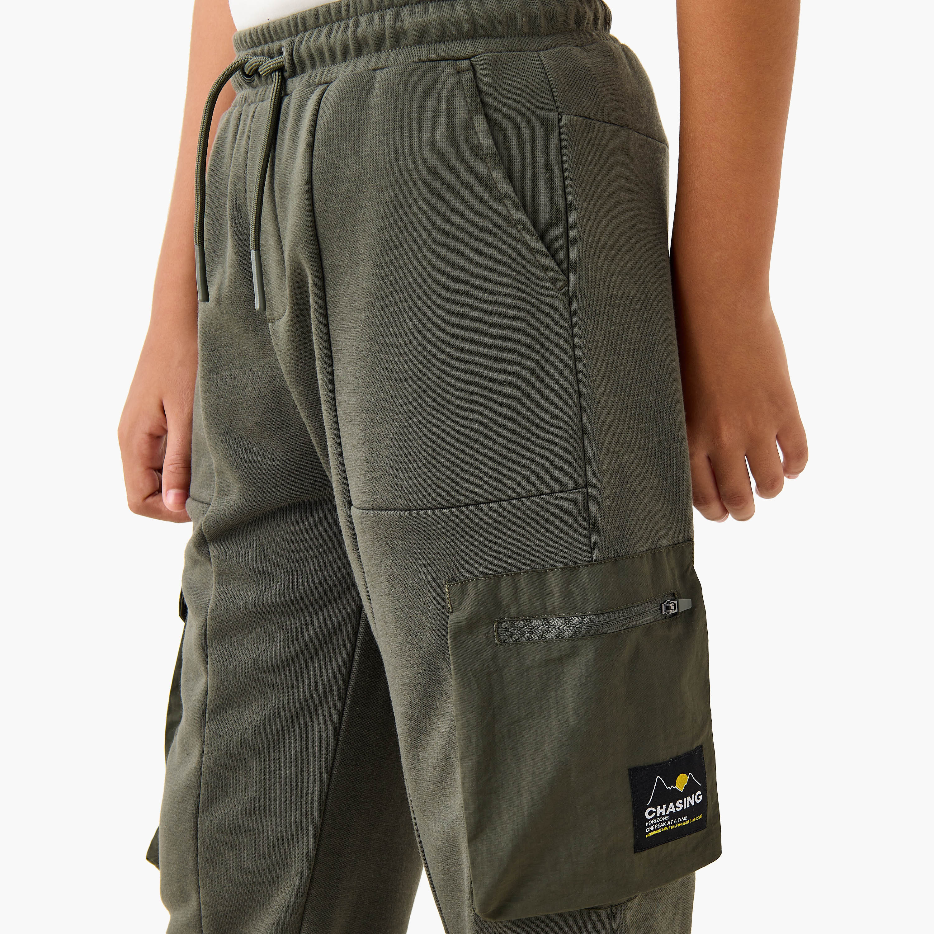 Juniors Solid Cargo Joggers with Drawstring Closure and Pockets-boys-clothing-bottoms-joggersandtrackpants-image-4