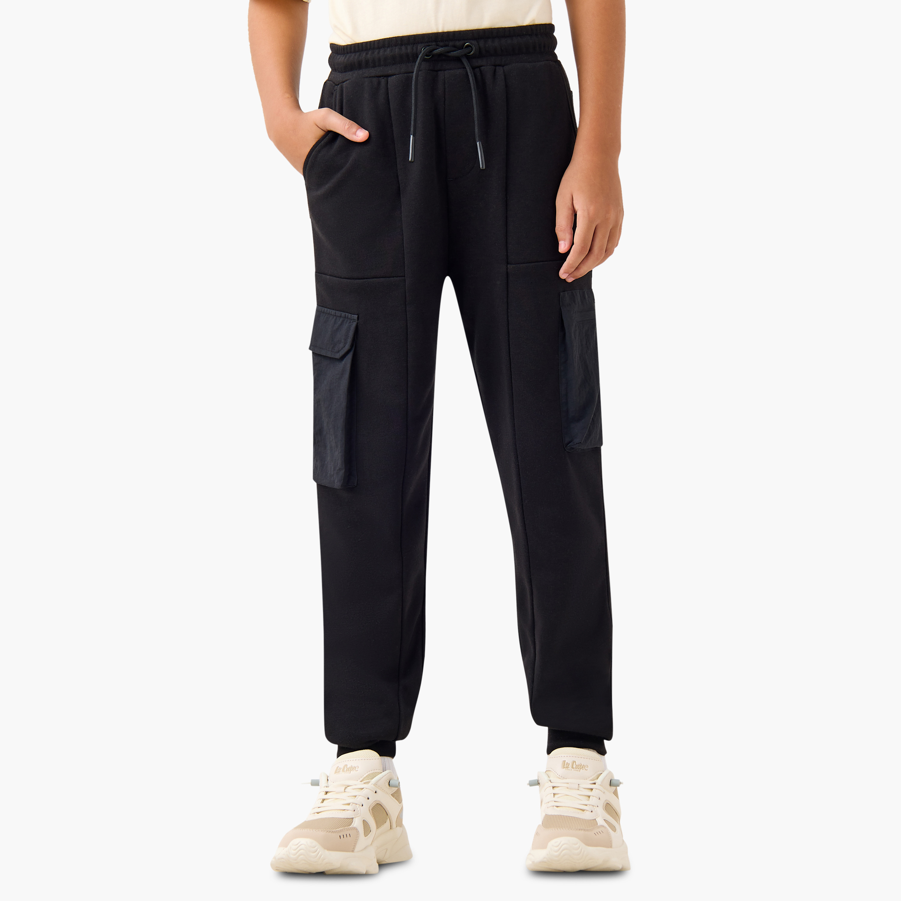 Juniors Solid Cargo Joggers with Drawstring Closure and Pockets-boys-clothing-bottoms-joggersandtrackpants-image-1