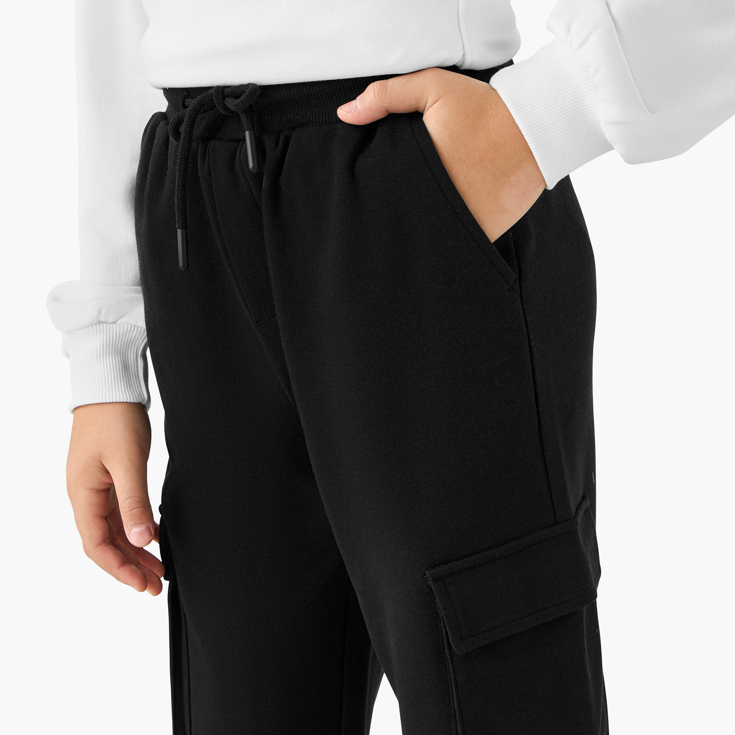 Juniors Solid Cargo Joggers with Drawstring Closure-boys-clothing-bottoms-joggersandtrackpants-image-4