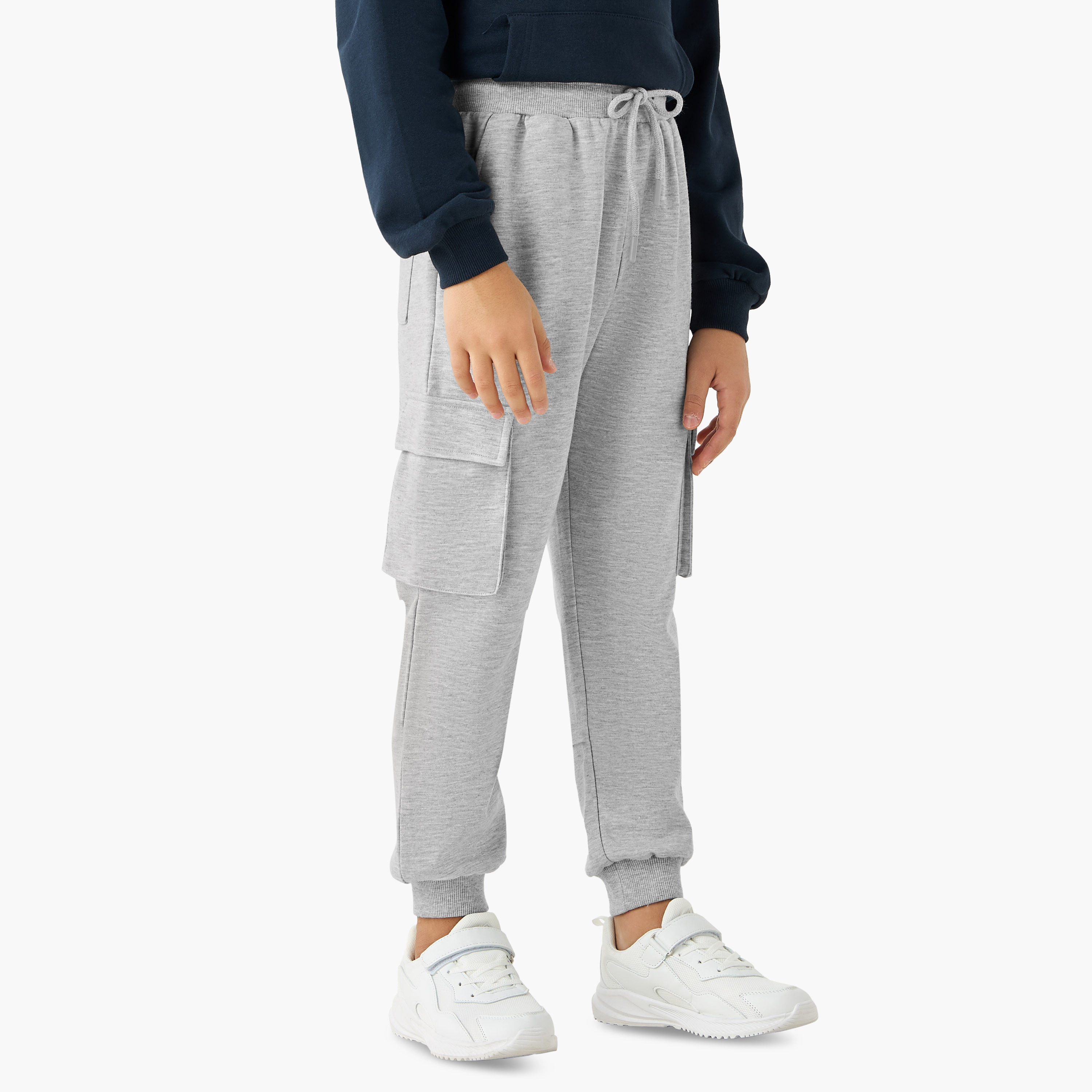 Juniors Solid Cargo Joggers with Drawstring Closure-boys-clothing-bottoms-joggersandtrackpants-image-1