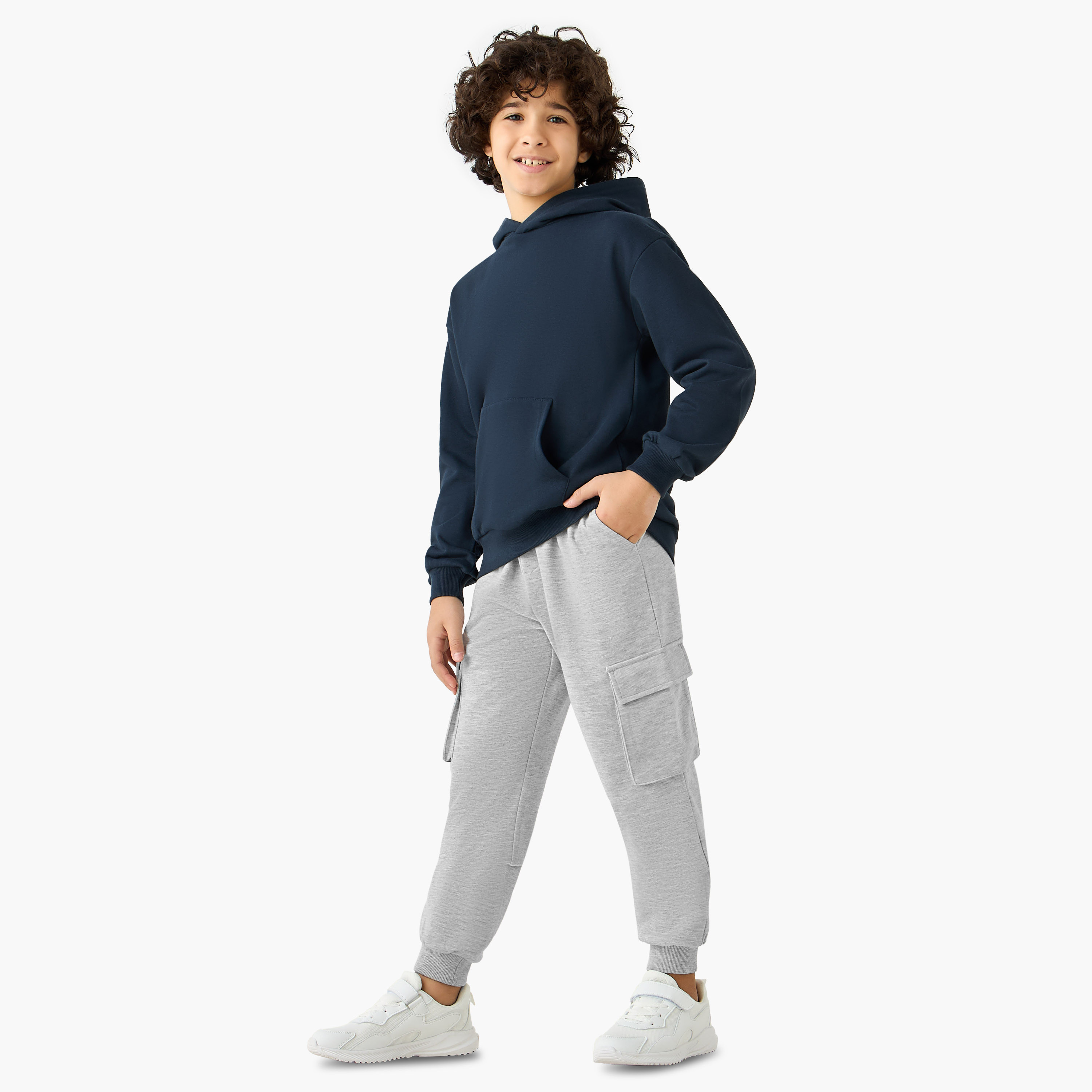 Juniors Solid Cargo Joggers with Drawstring Closure-boys-clothing-bottoms-joggersandtrackpants-image-2