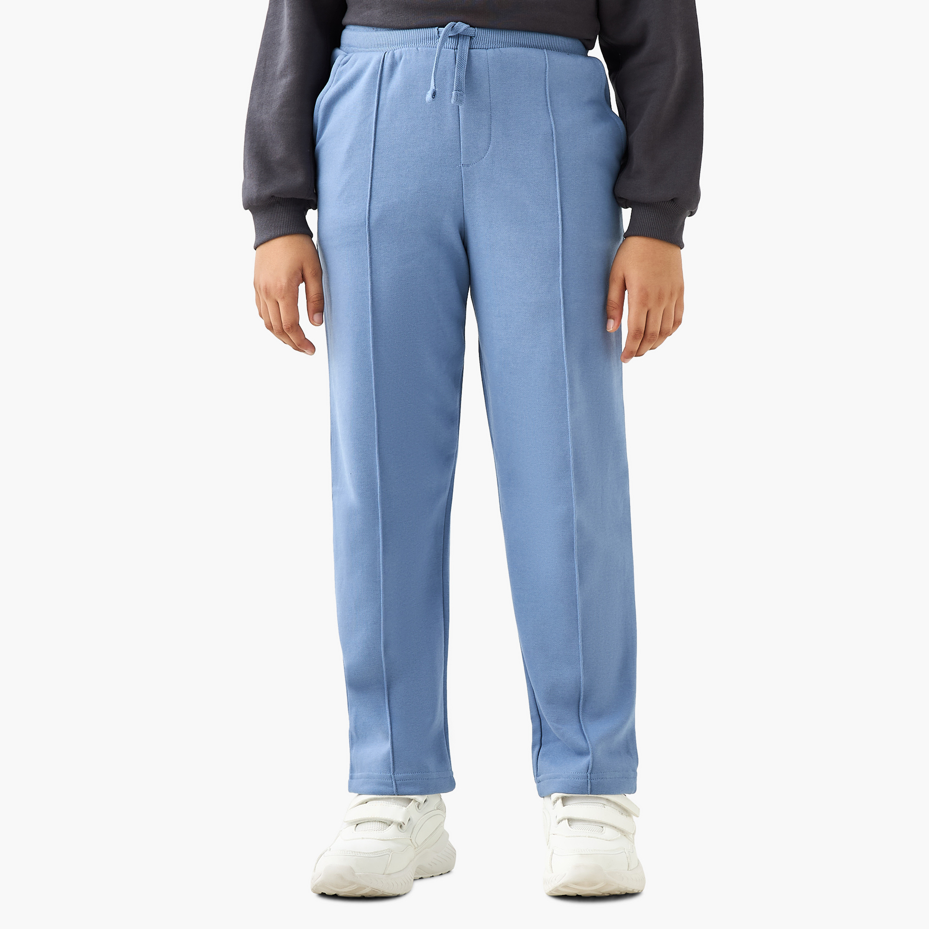 Juniors Solid Joggers with Drawstring Closure and Pockets-boys-clothing-schoolwear-bottoms-joggers-image-1