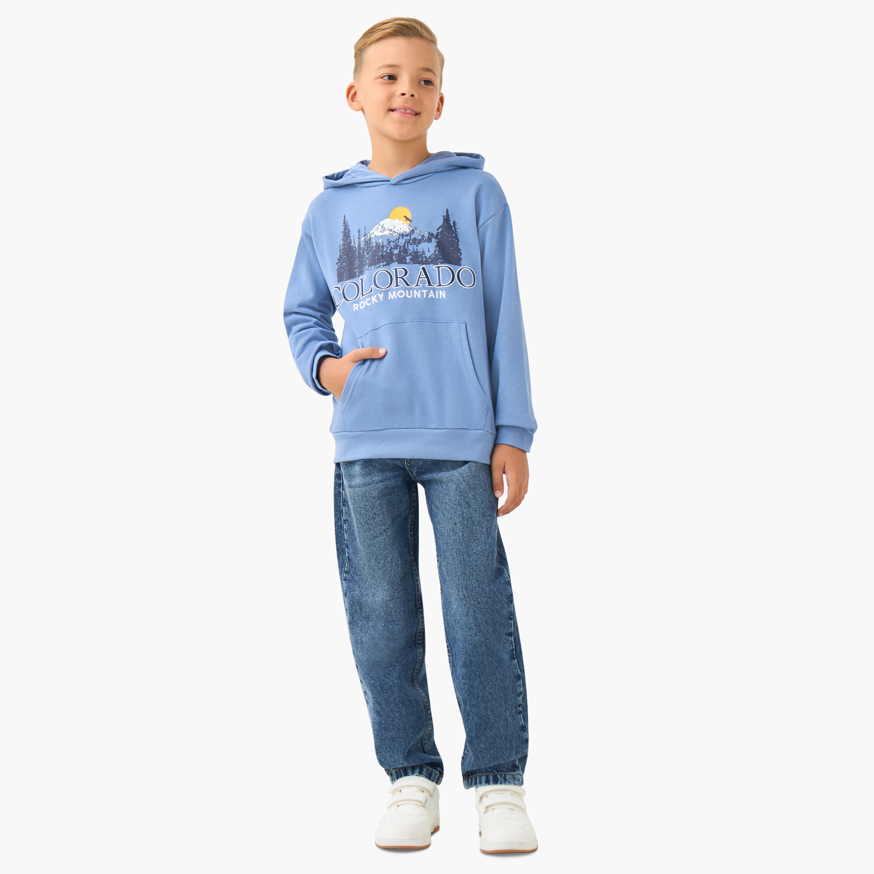 Juniors Boys Hooded Neck Sweatshirt with Colorado Print - Cotton - Long Sleeves-boys-clothing-winterwear-sweatshirts-image-2