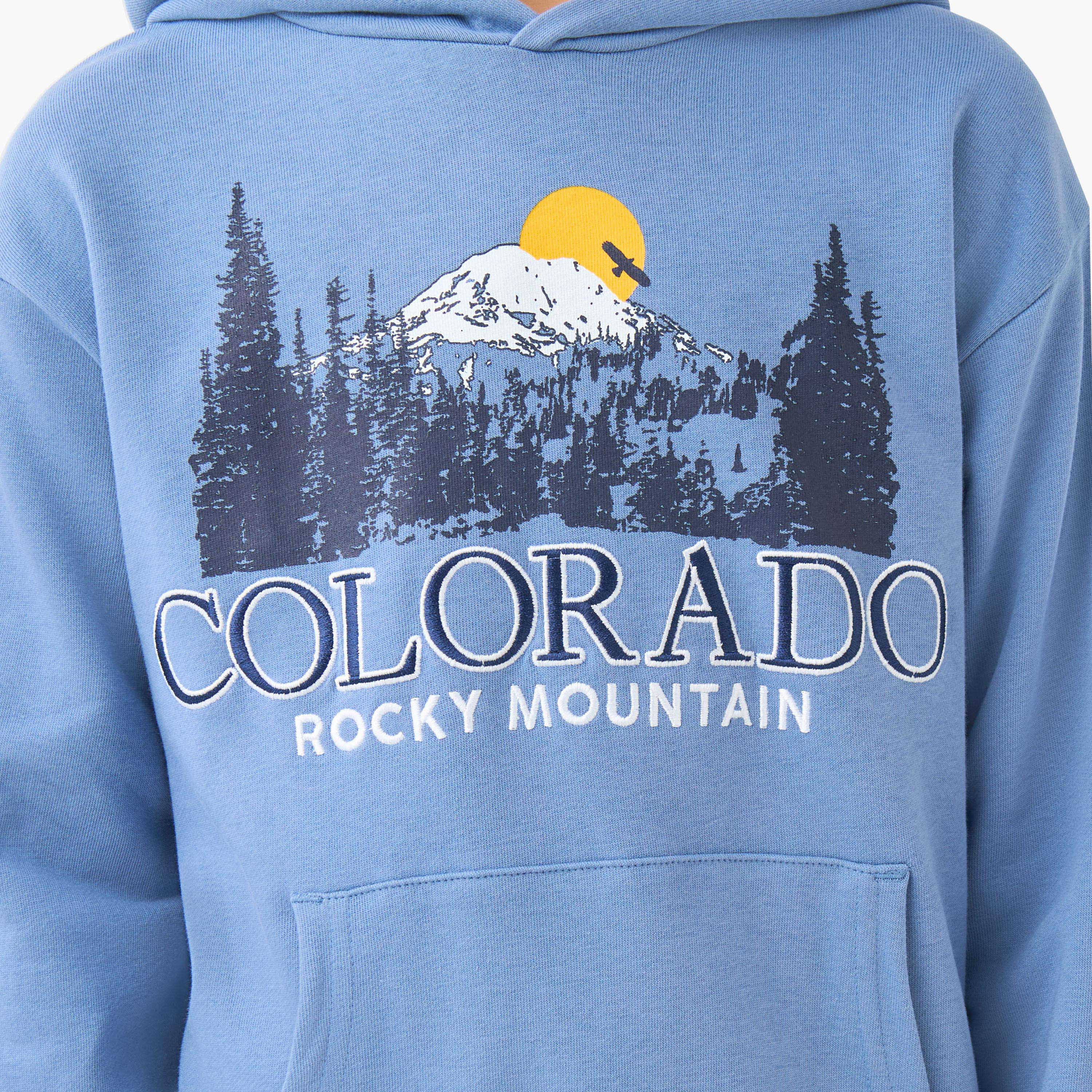 Juniors Boys Hooded Neck Sweatshirt with Colorado Print - Cotton - Long Sleeves-boys-clothing-winterwear-sweatshirts-image-5