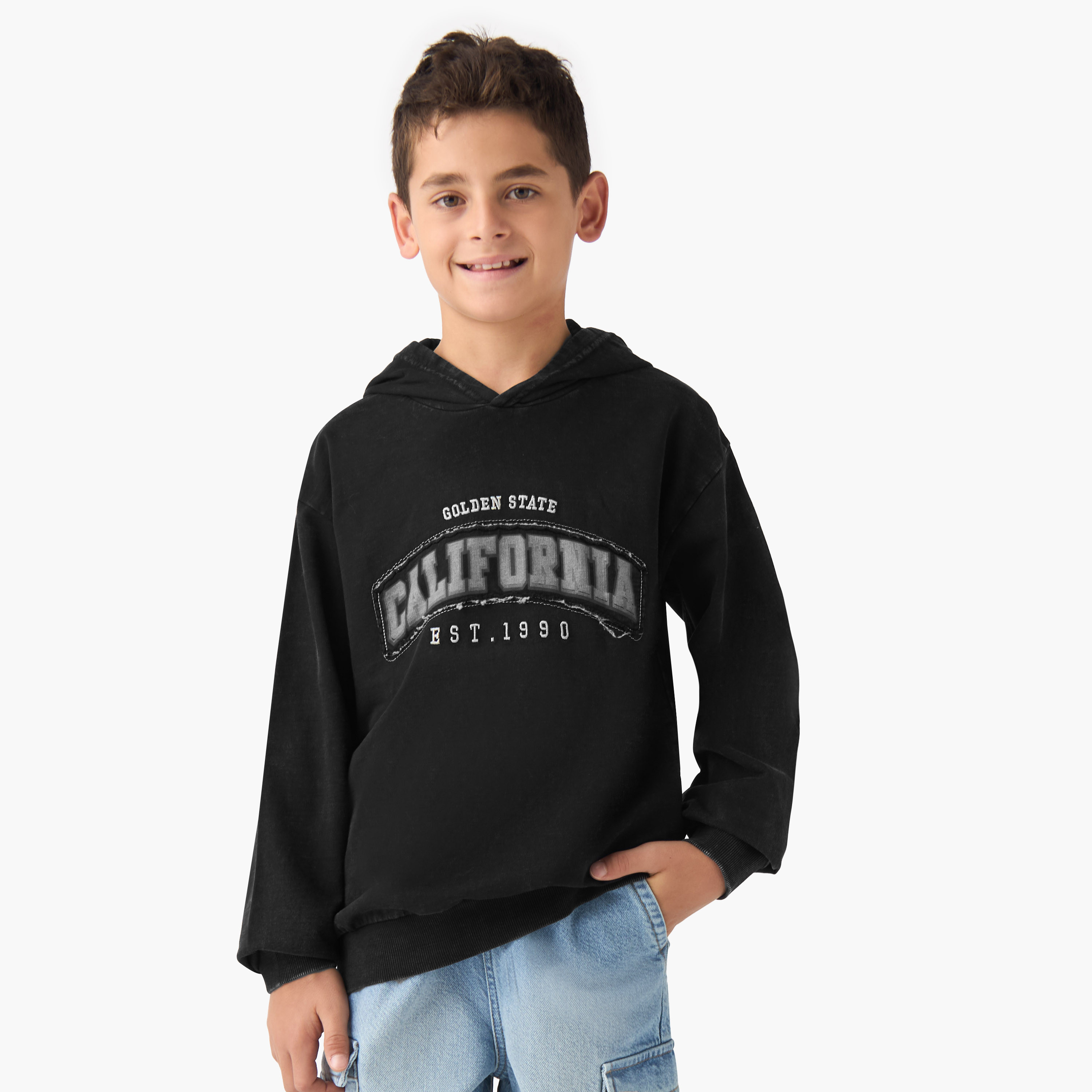 Juniors Printed Hooded Sweatshirt with Long Sleeves-boys-clothing-sweatshirts-image-1