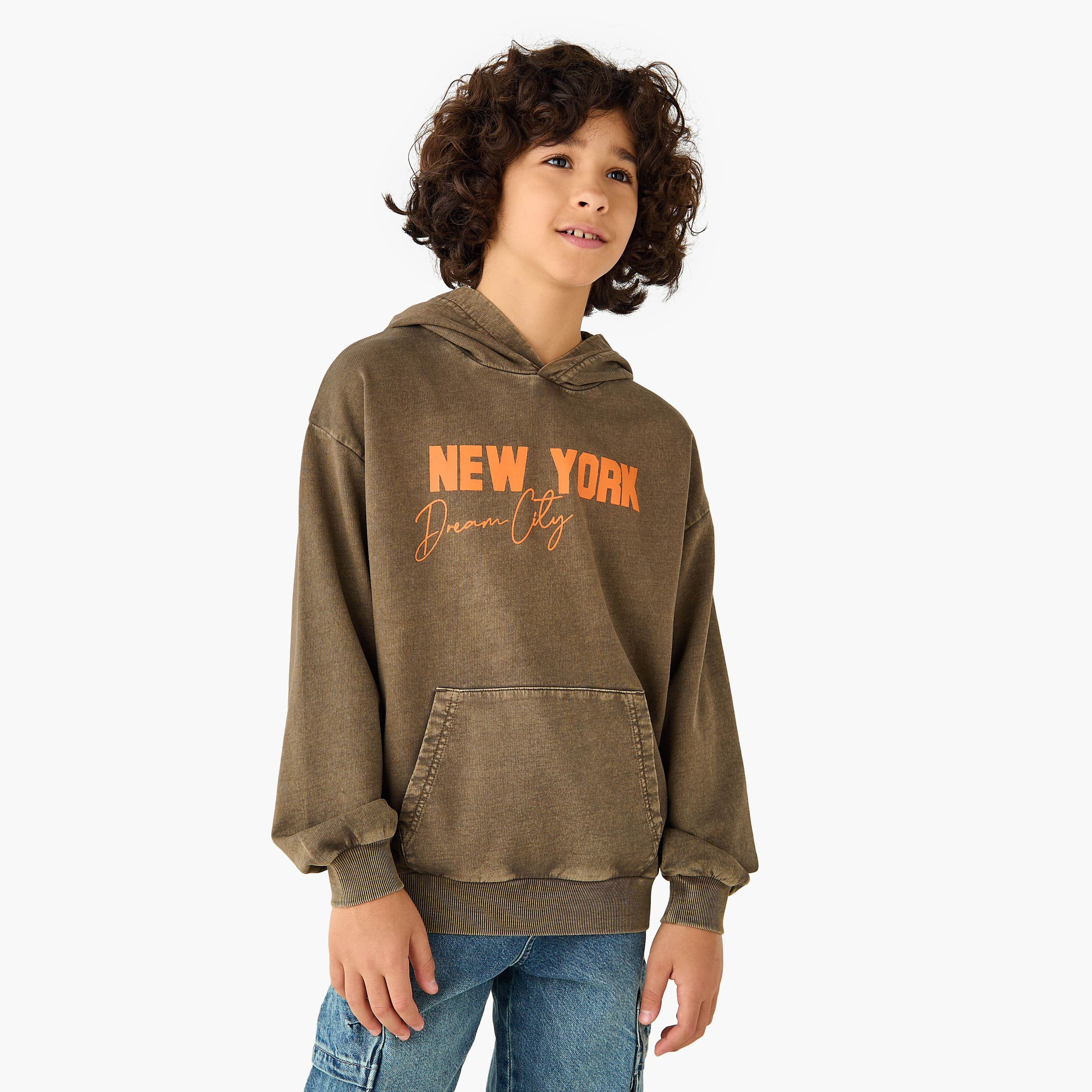 Juniors Graphic Print Hooded Sweatshirt with Long Sleeves and Kangaroo Pockets-boys-clothing-sweatshirts-image-1