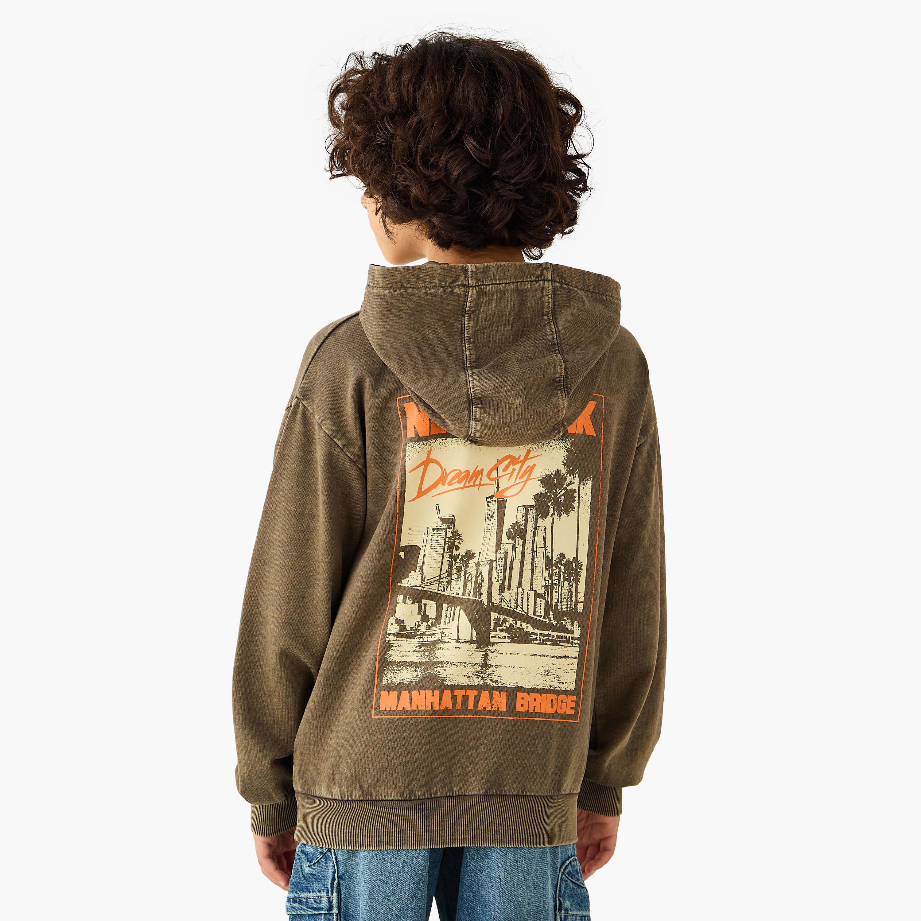 Juniors Graphic Print Hooded Sweatshirt with Long Sleeves and Kangaroo Pockets-boys-clothing-sweatshirts-image-3