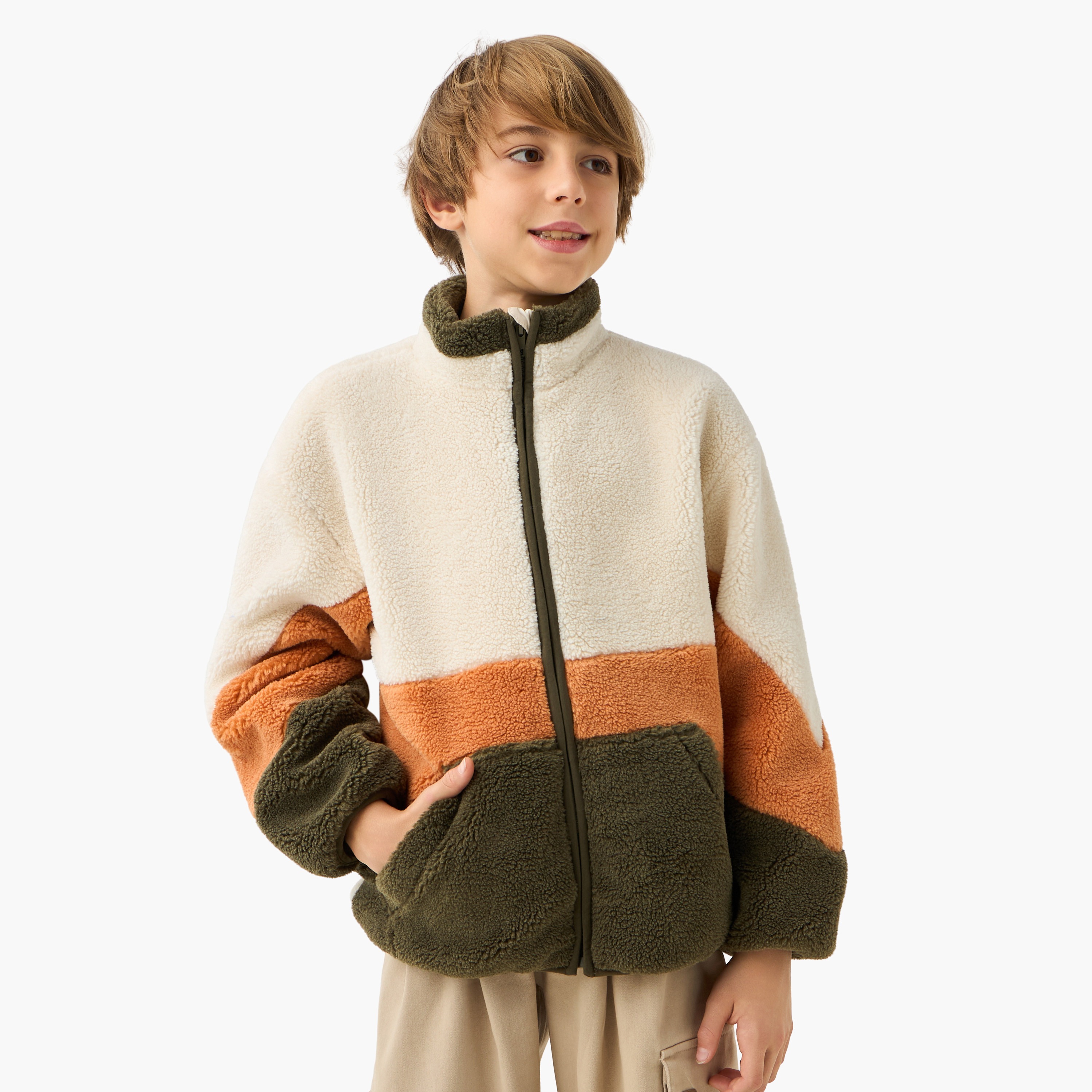 Juniors Panelled Zip Through Jacket with Long Sleeves-boys-clothing-jacketsandcoats-image-1