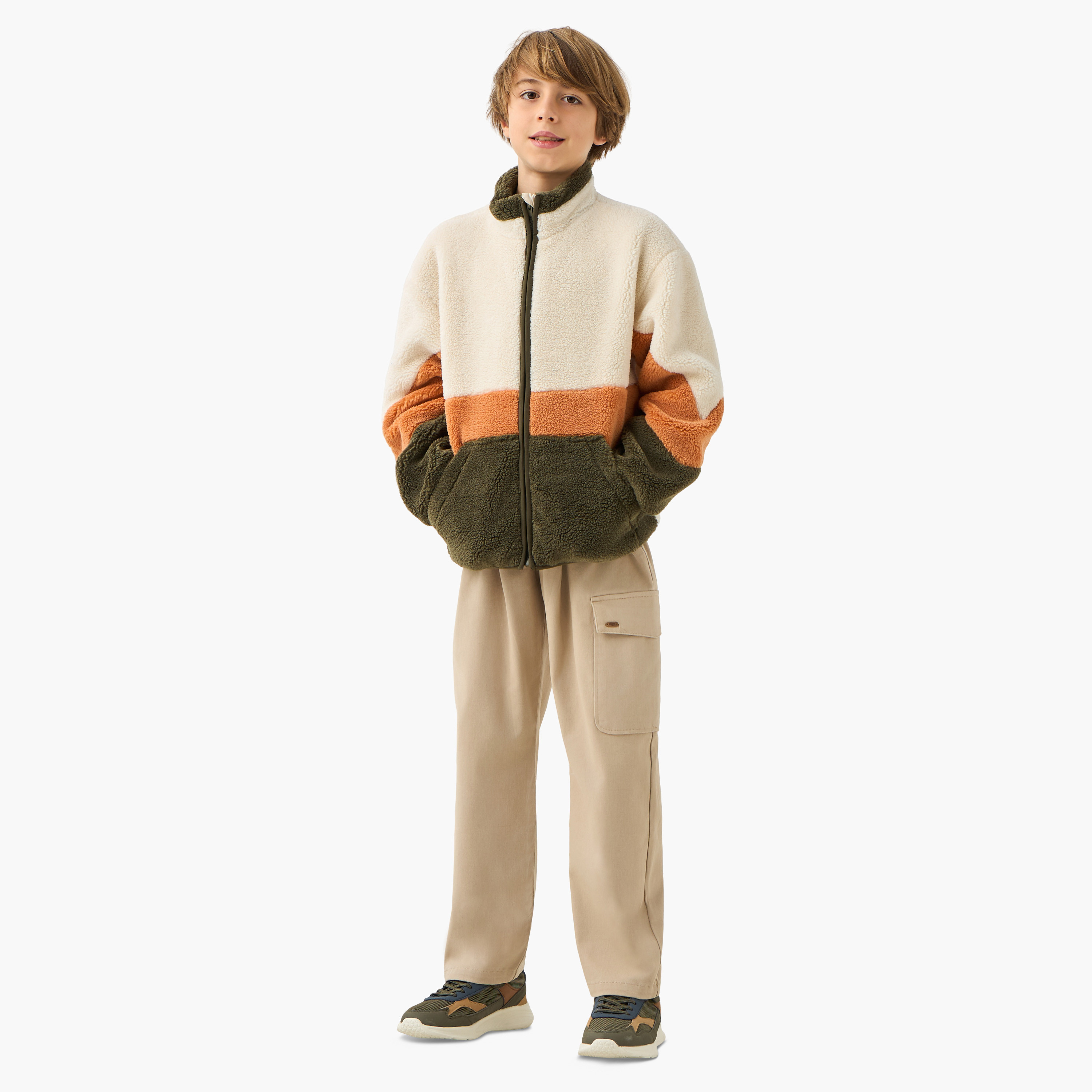Juniors Panelled Zip Through Jacket with Long Sleeves-boys-clothing-jacketsandcoats-image-2