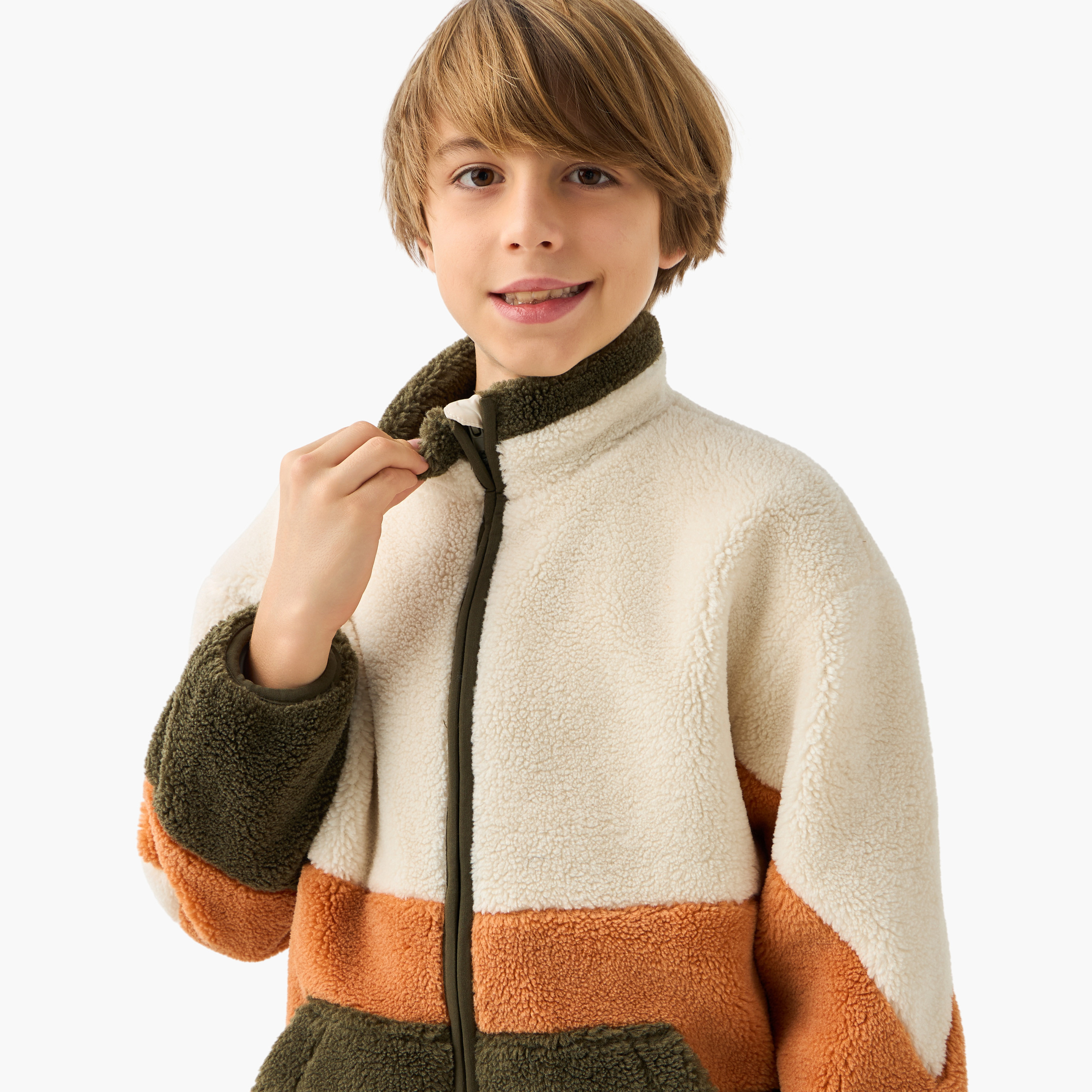 Juniors Panelled Zip Through Jacket with Long Sleeves-boys-clothing-jacketsandcoats-image-4