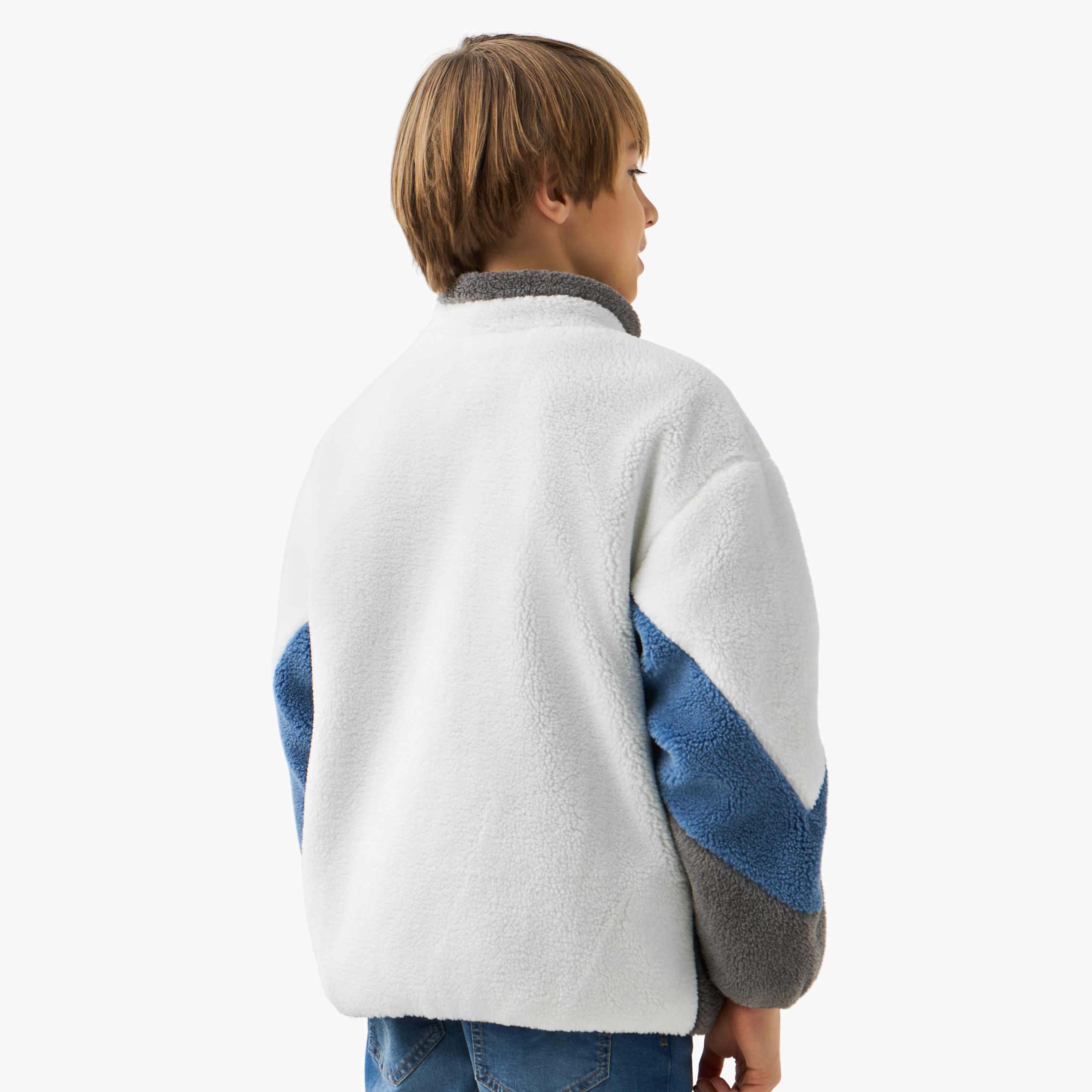 Juniors Panelled Zip Through Jacket with Kangaroo Pocket and Long Sleeves-boys-clothing-jacketsandcoats-image-3