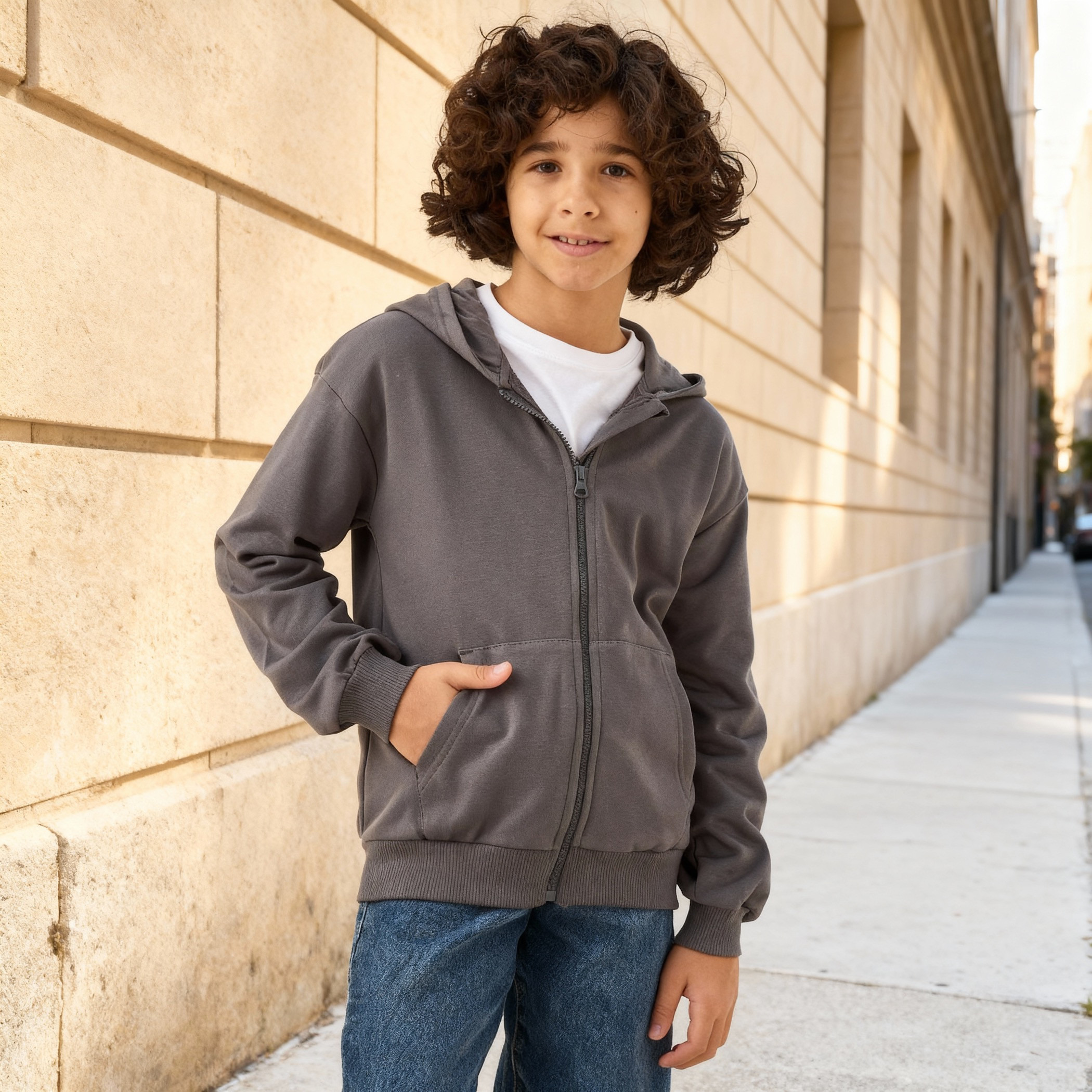 Juniors Solid Hooded Jacket with Zip Closure-boys-clothing-jacketsandcoats-image-1