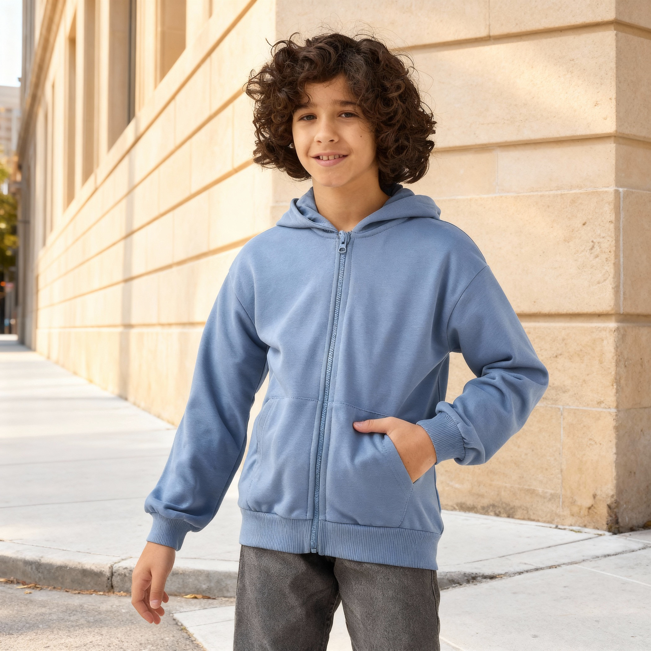 Juniors Solid Hooded Jacket with Zip Closure-boys-clothing-jacketsandcoats-image-1